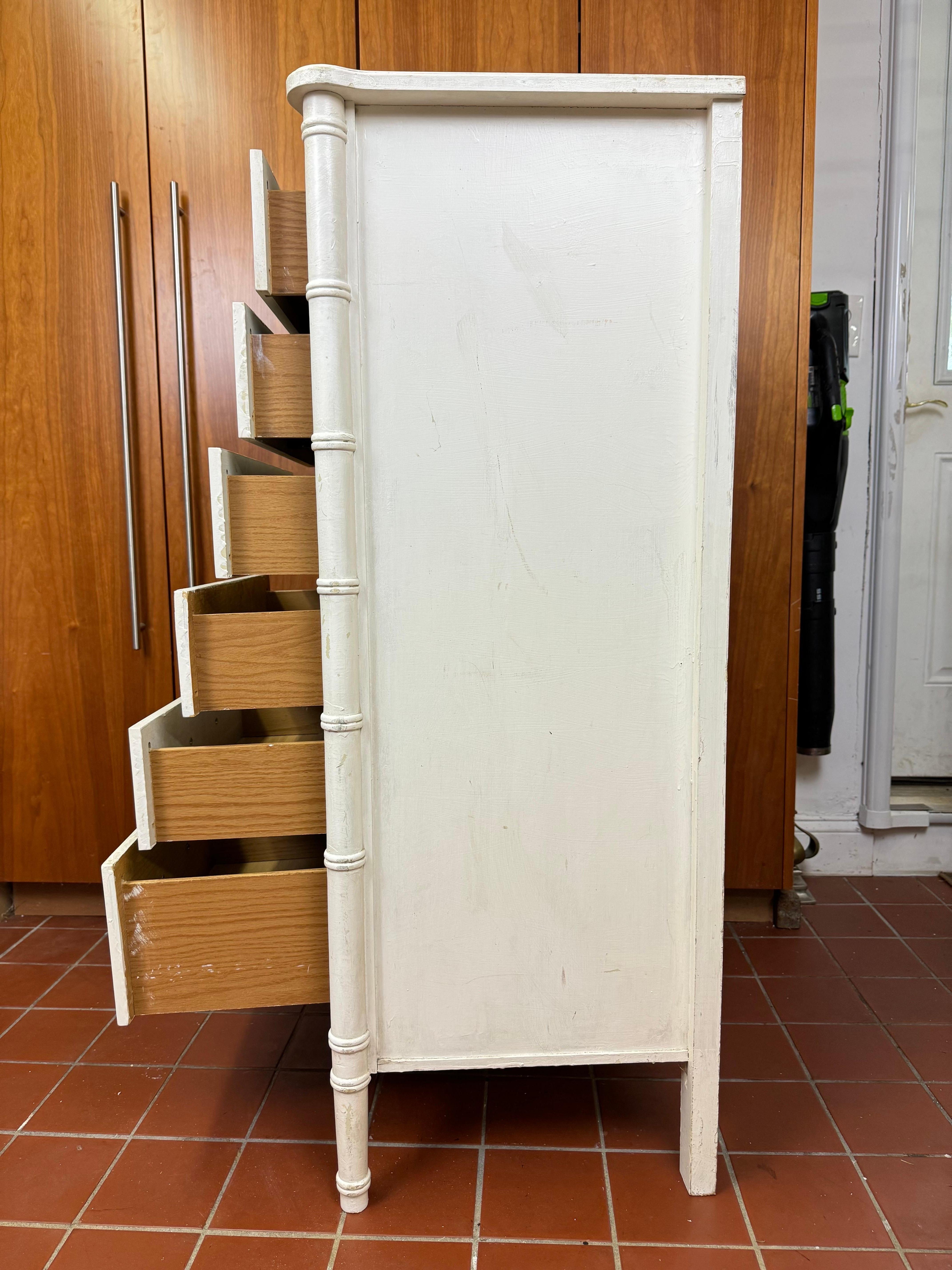 White Faux Bamboo Six Drawer Dresser 7