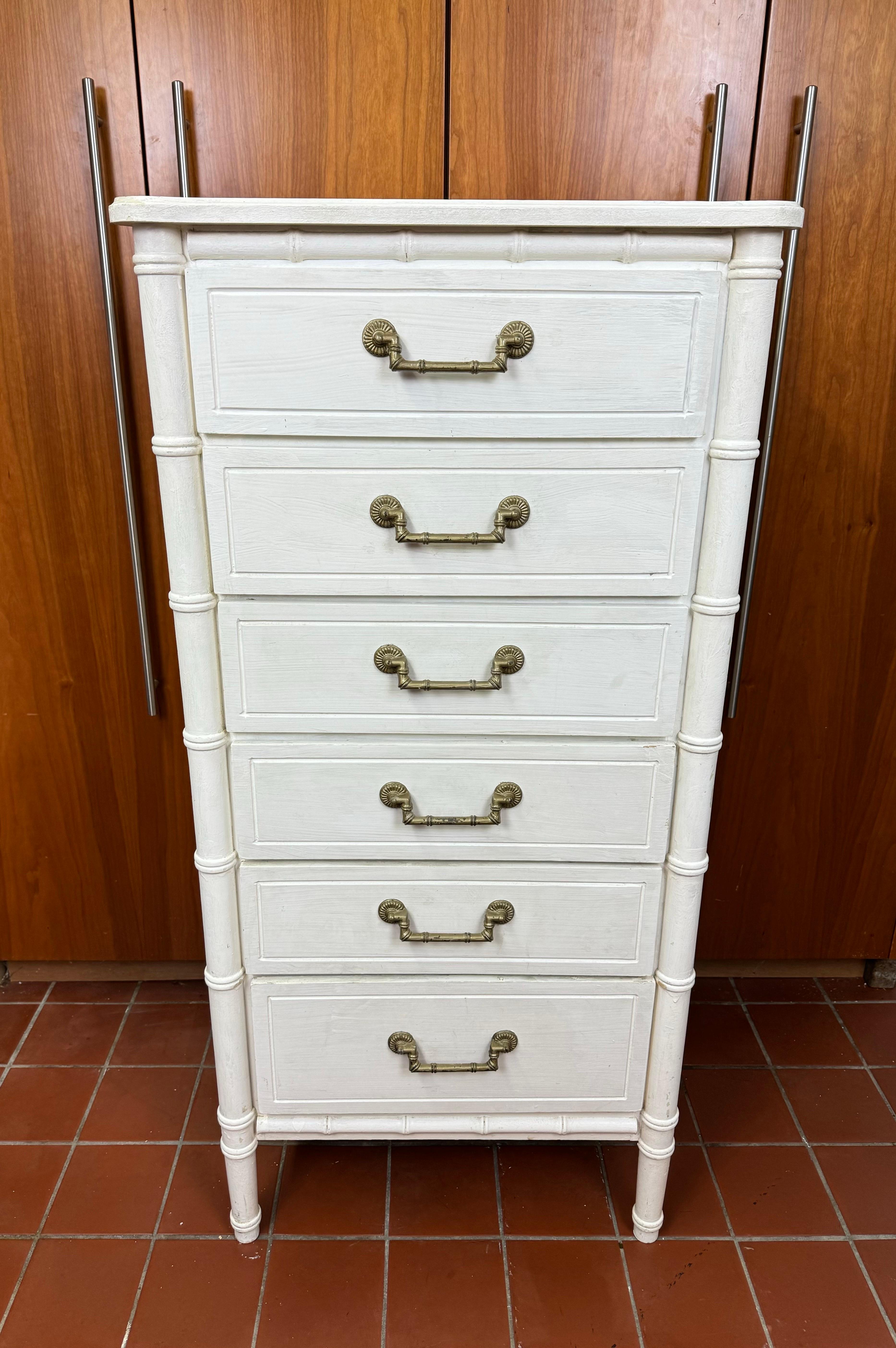 Metal White Faux Bamboo Six Drawer Dresser