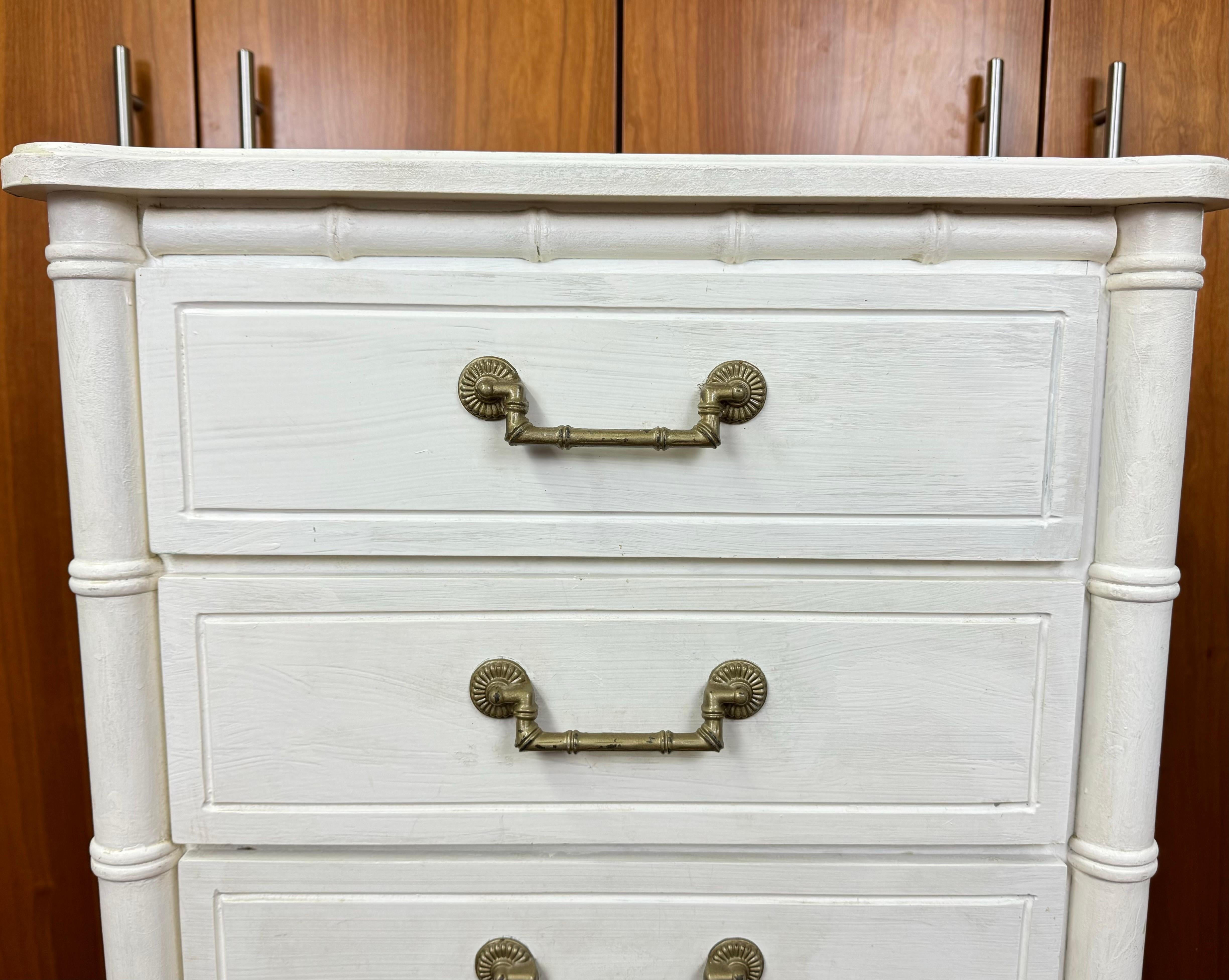 White Faux Bamboo Six Drawer Dresser 3