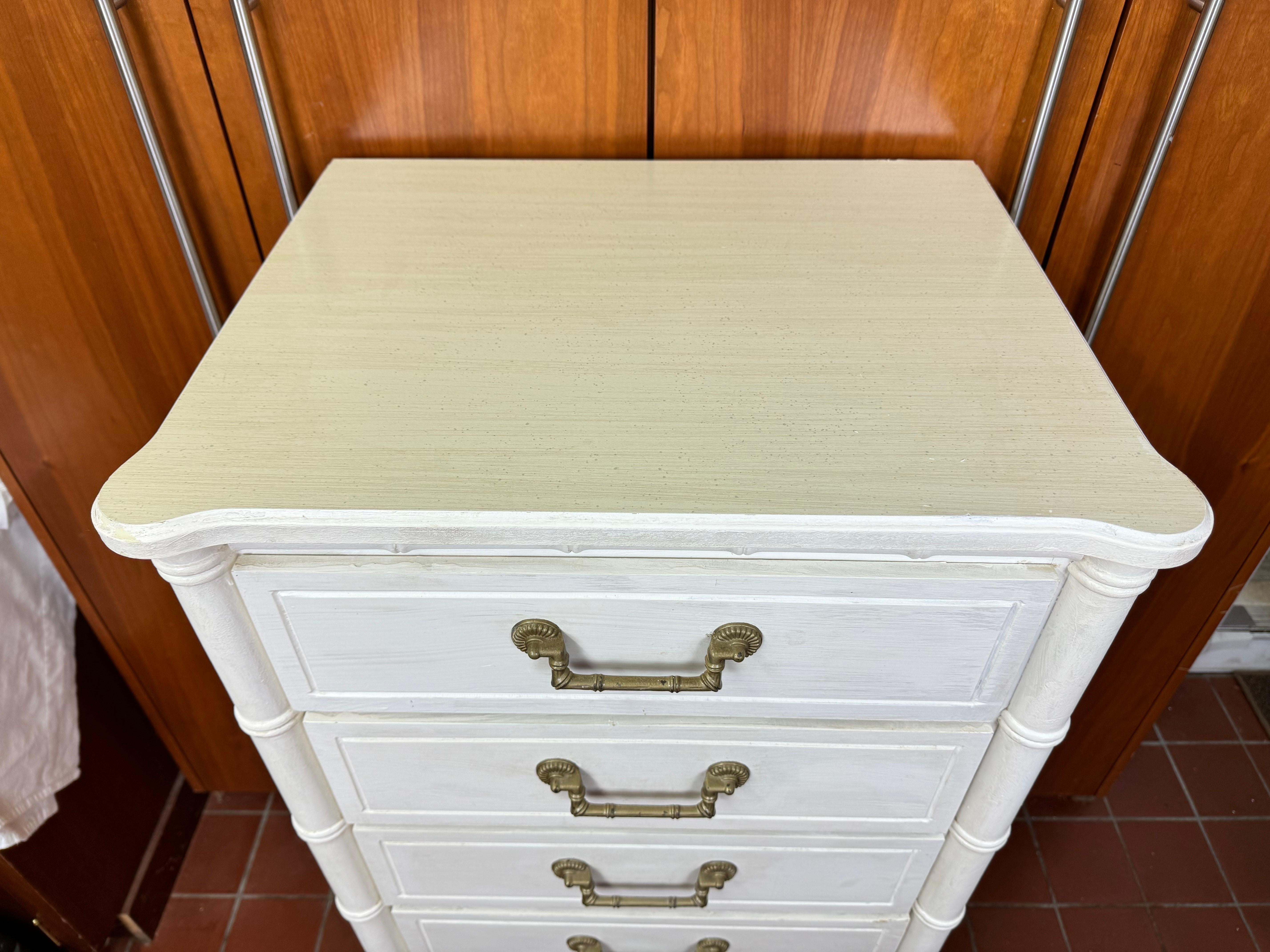 White Faux Bamboo Six Drawer Dresser 4