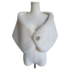 Christian Lacroix Vintage White Faux Fur Shawl with Jeweled Clasp