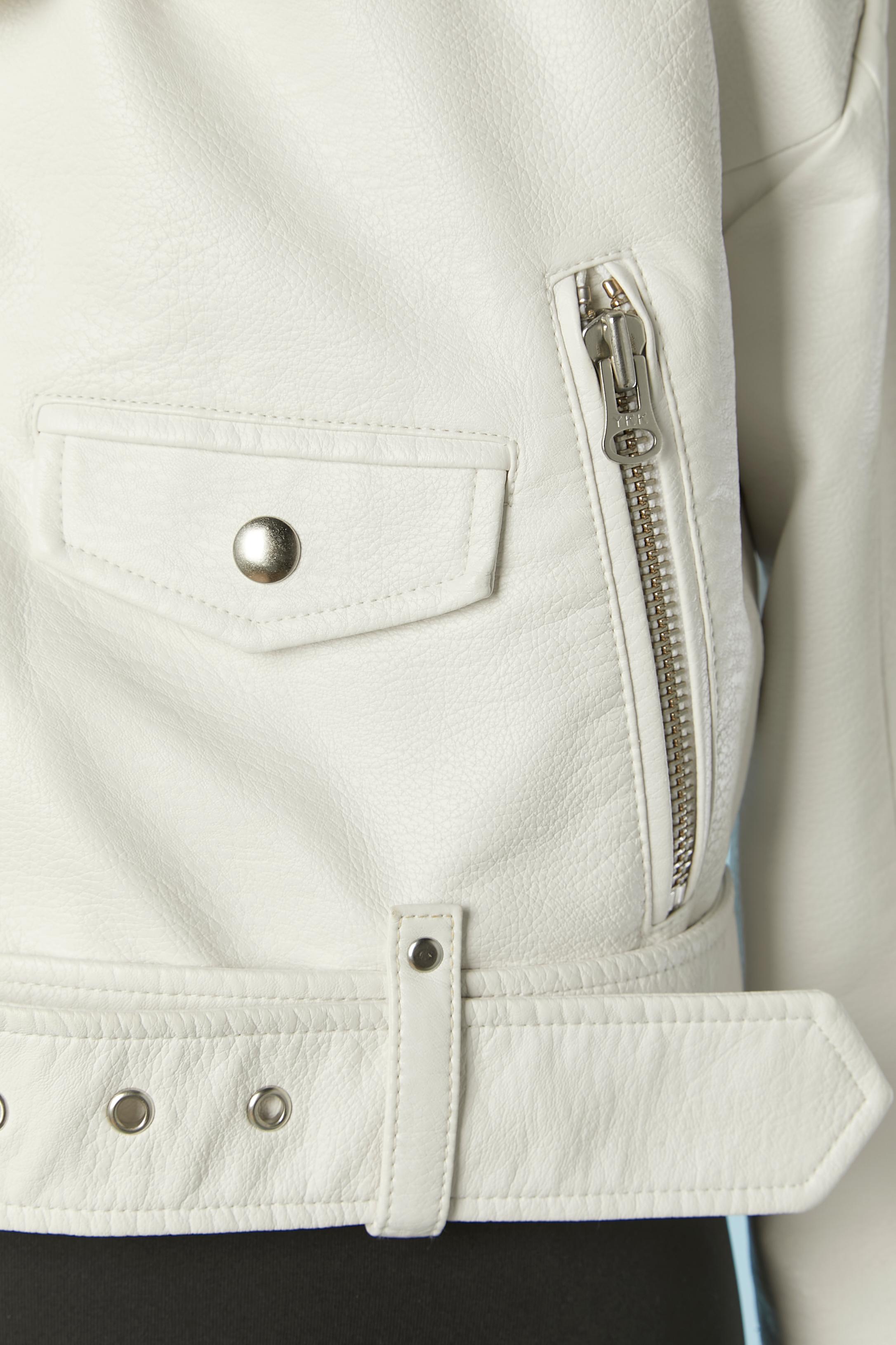 Gray White faux leather biker jacket PISTOLA For Sale