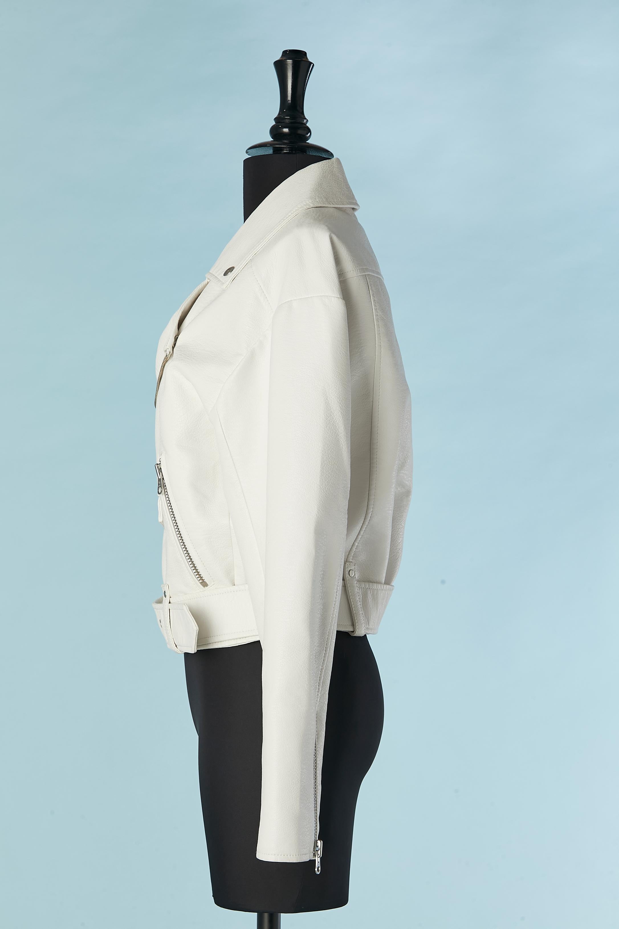 Women's or Men's White faux leather biker jacket PISTOLA For Sale