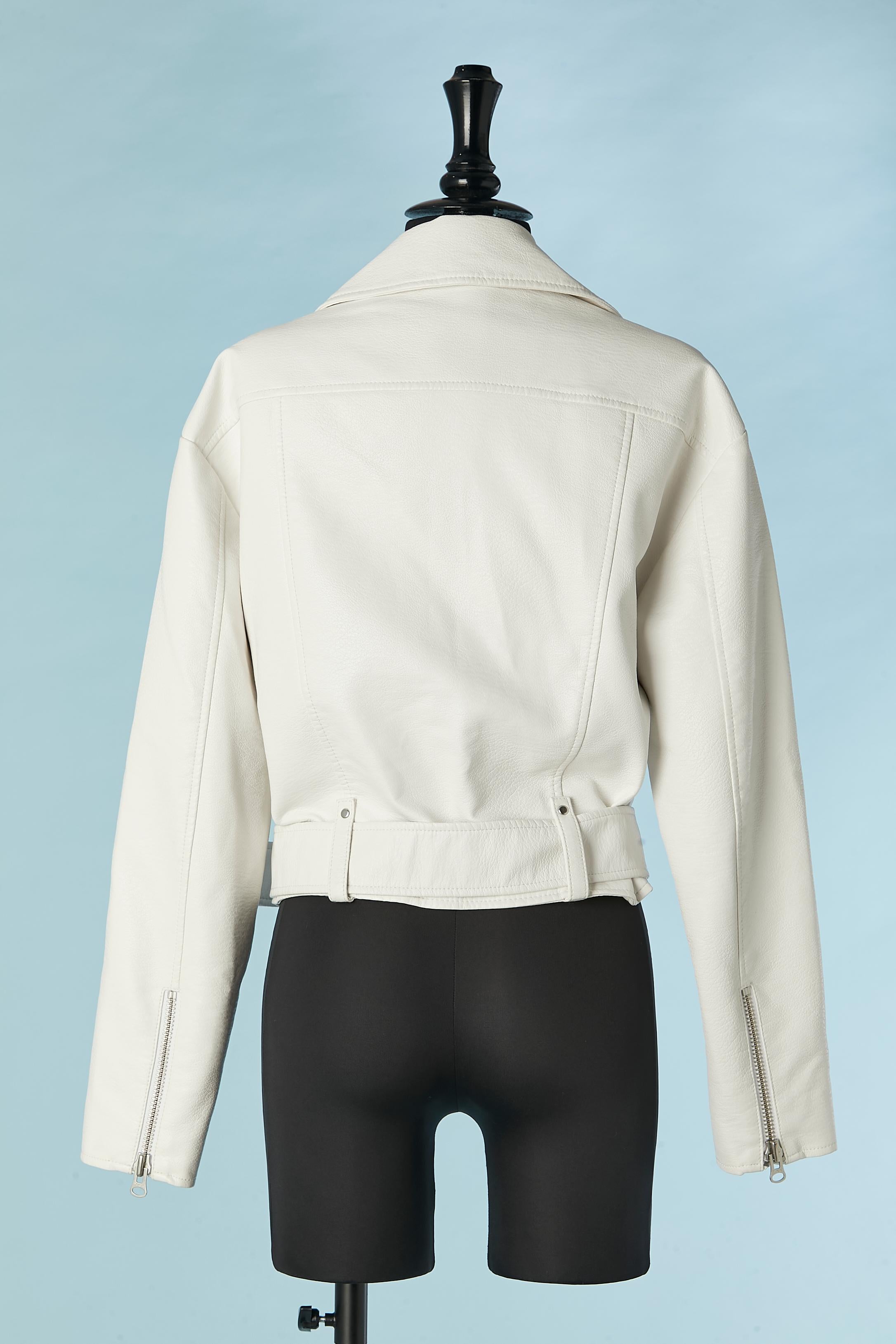 White faux leather biker jacket PISTOLA For Sale 1