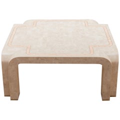 Table basse carrée géométrique en faux marbre blanc Italie, années 1980