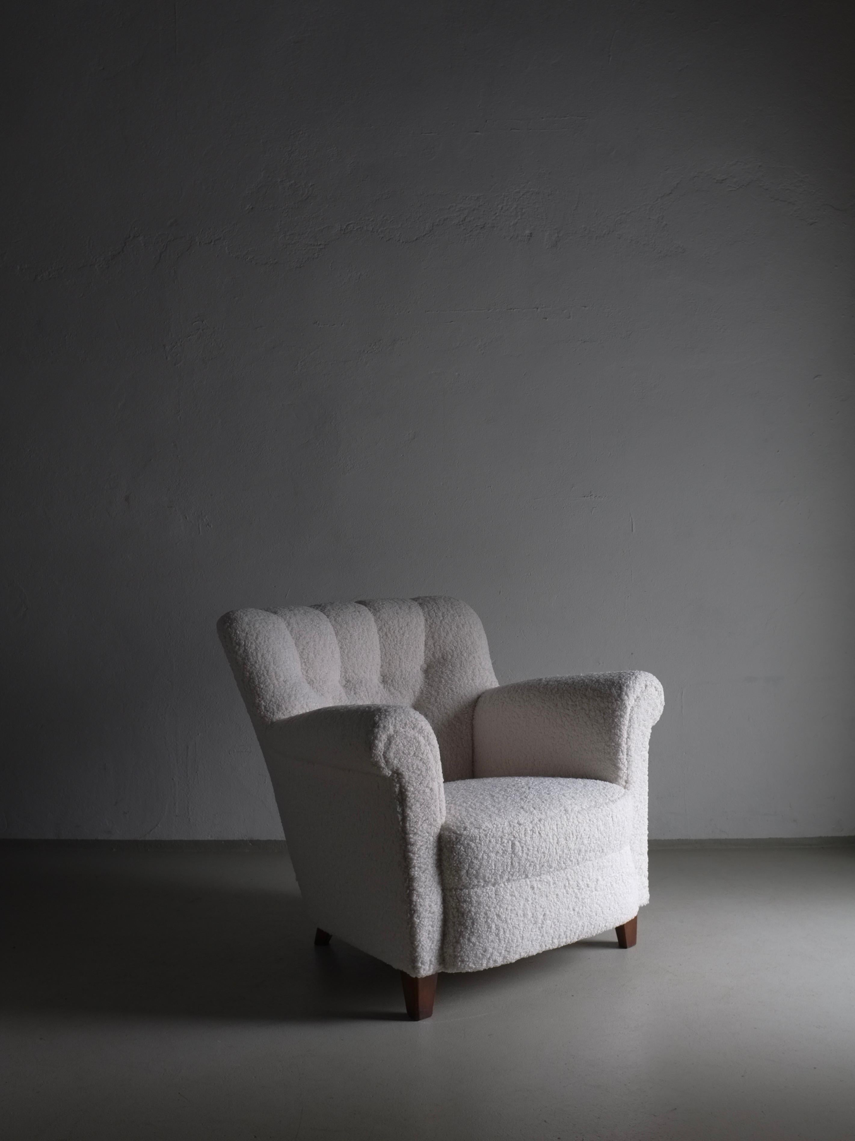 Country White Faux Shearling Lounge Chair, Sweden 1940s For Sale