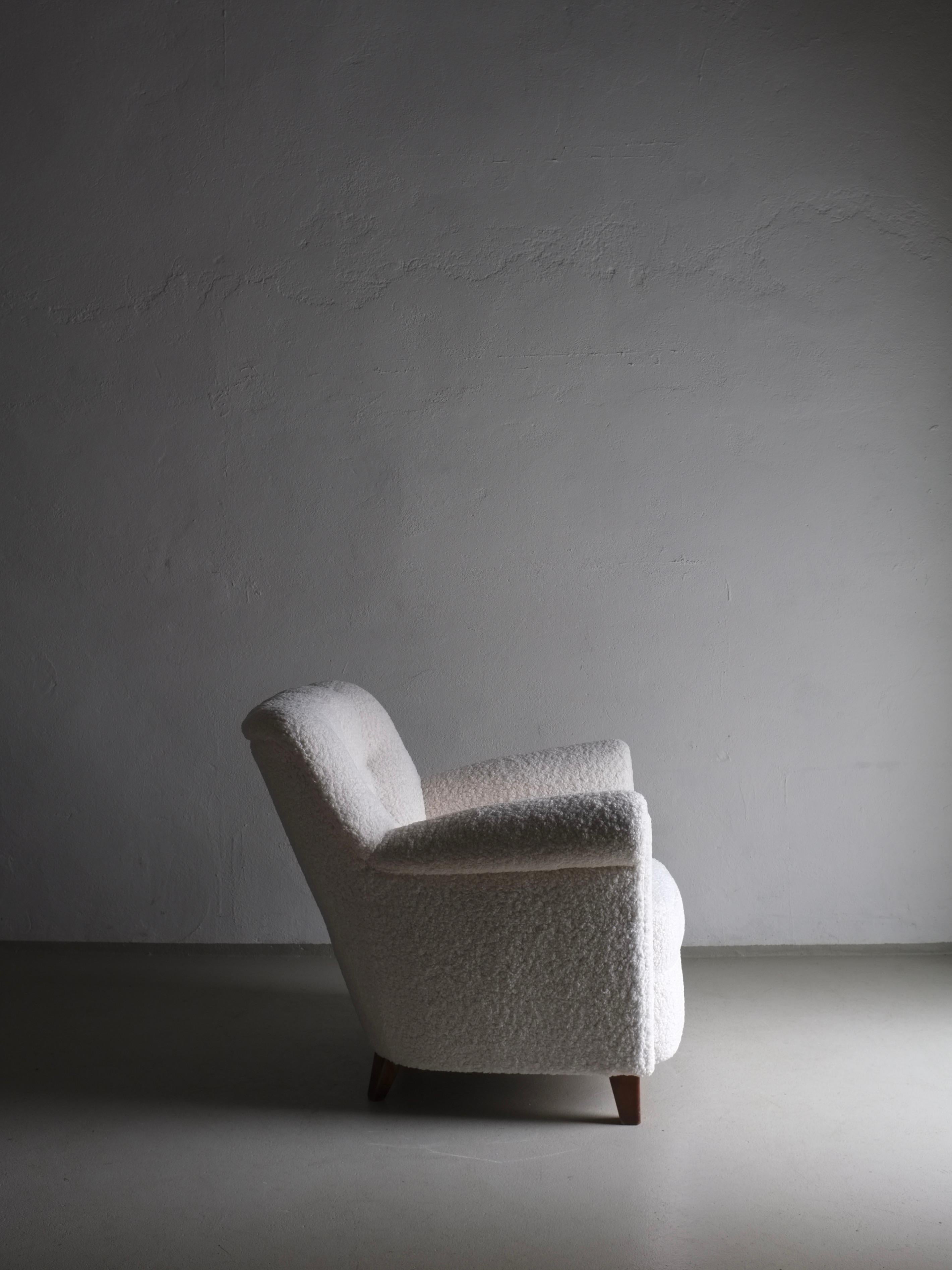 Swedish White Faux Shearling Lounge Chair, Sweden 1940s For Sale
