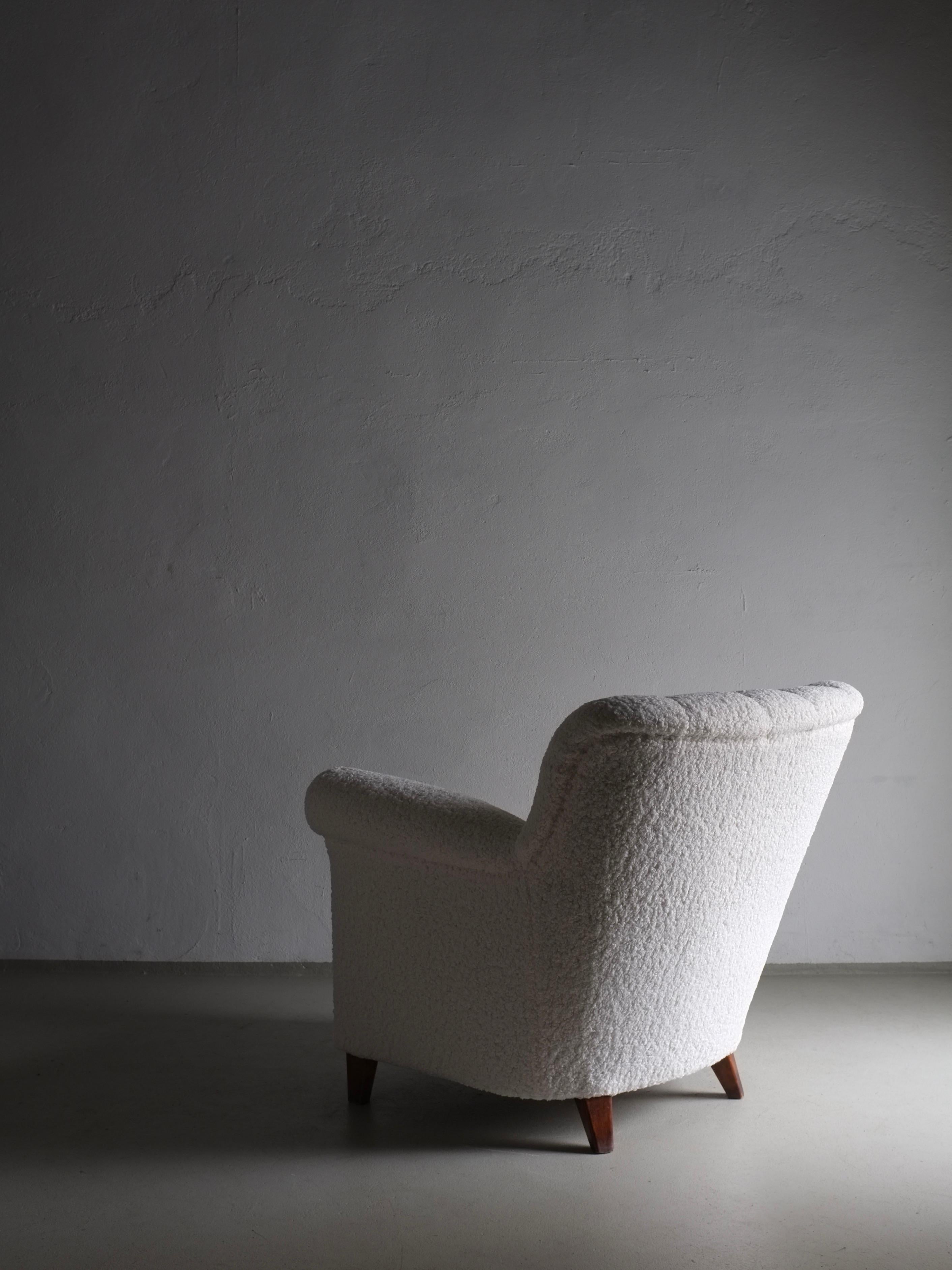 20th Century White Faux Shearling Lounge Chair, Sweden 1940s For Sale