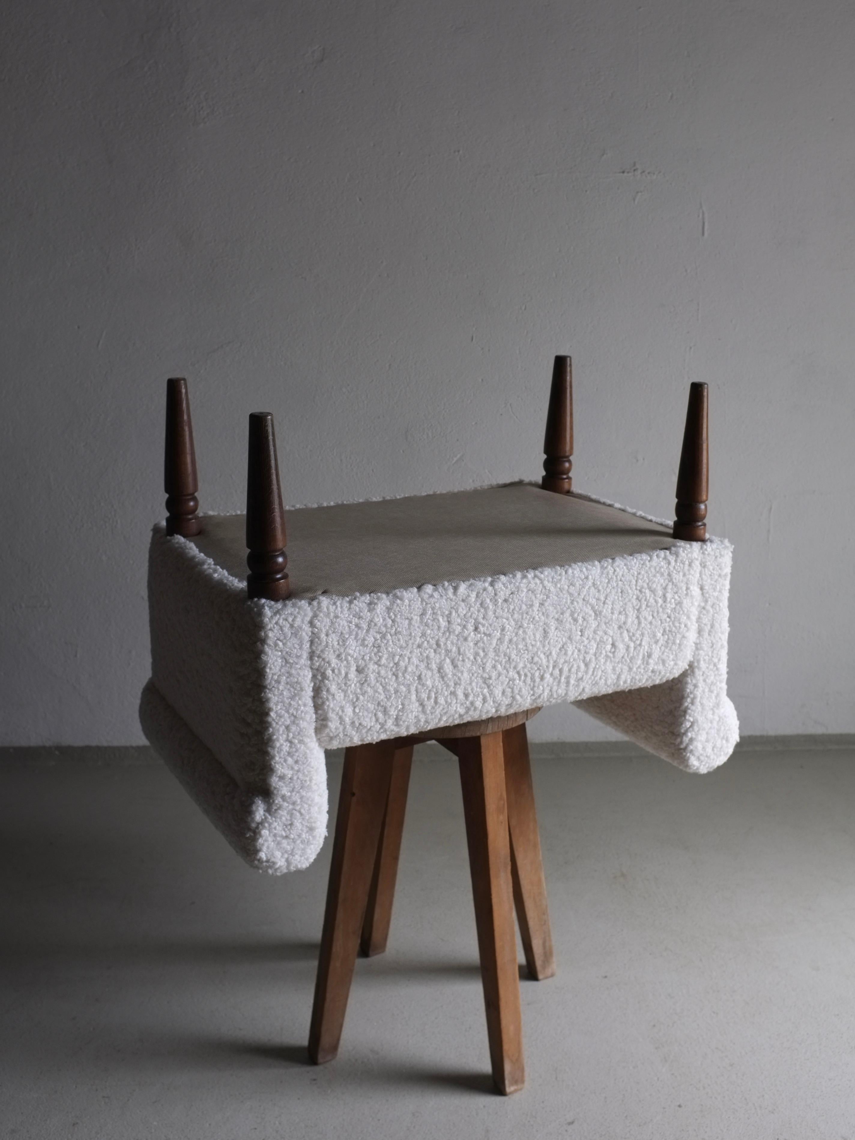 20th Century White Faux Shearling Ottoman, 1960s For Sale