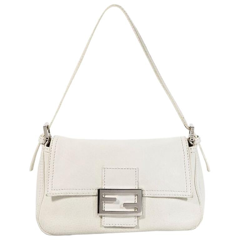 White Fendi Leather Mini Baguette Bag