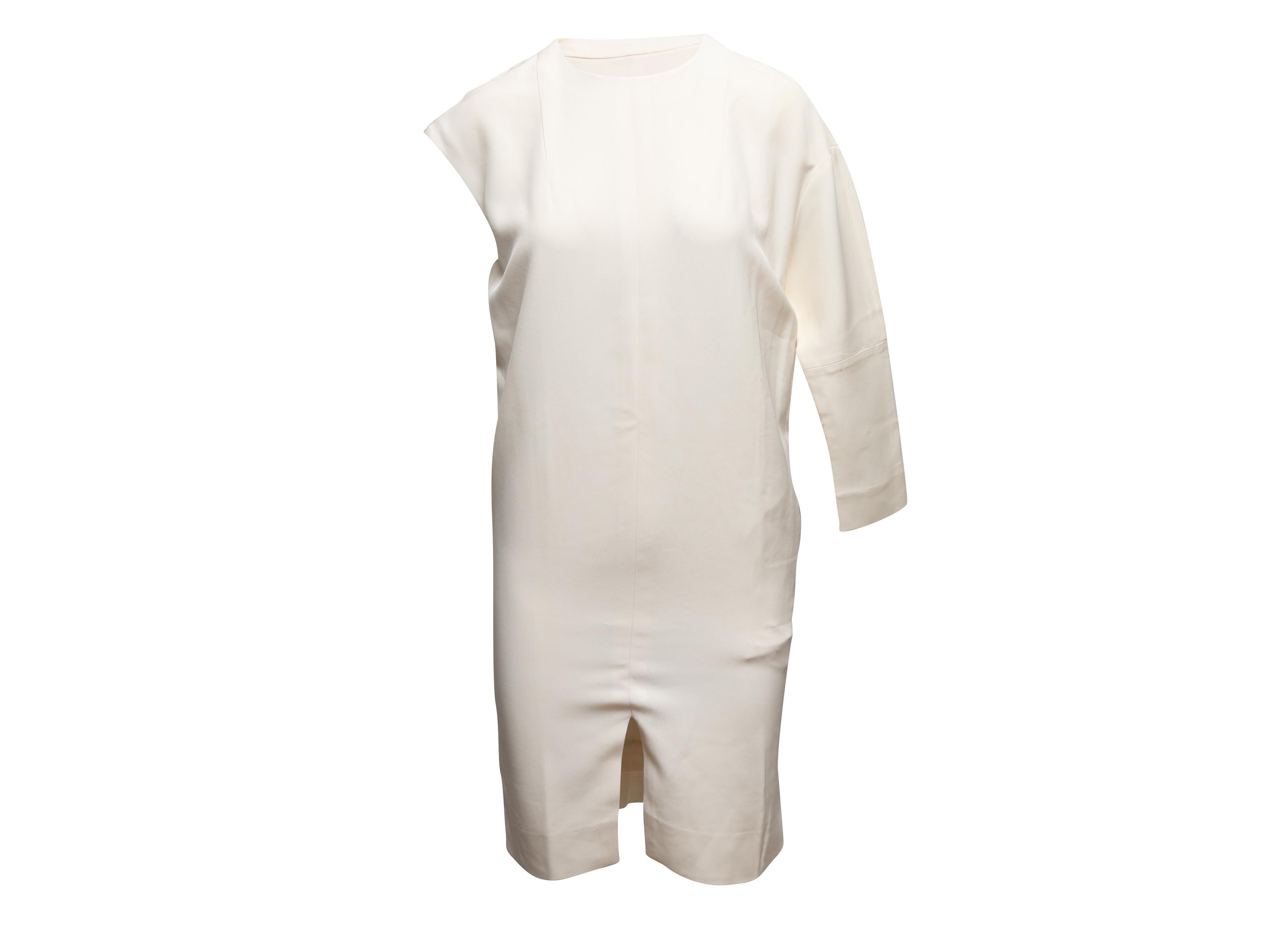 White silk-blend two-piece dress set by Fendi. Crew neck. Long sleeves. 34