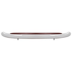 White Fiberglass Bench with Brown Leatherette Seat, Imperfetto