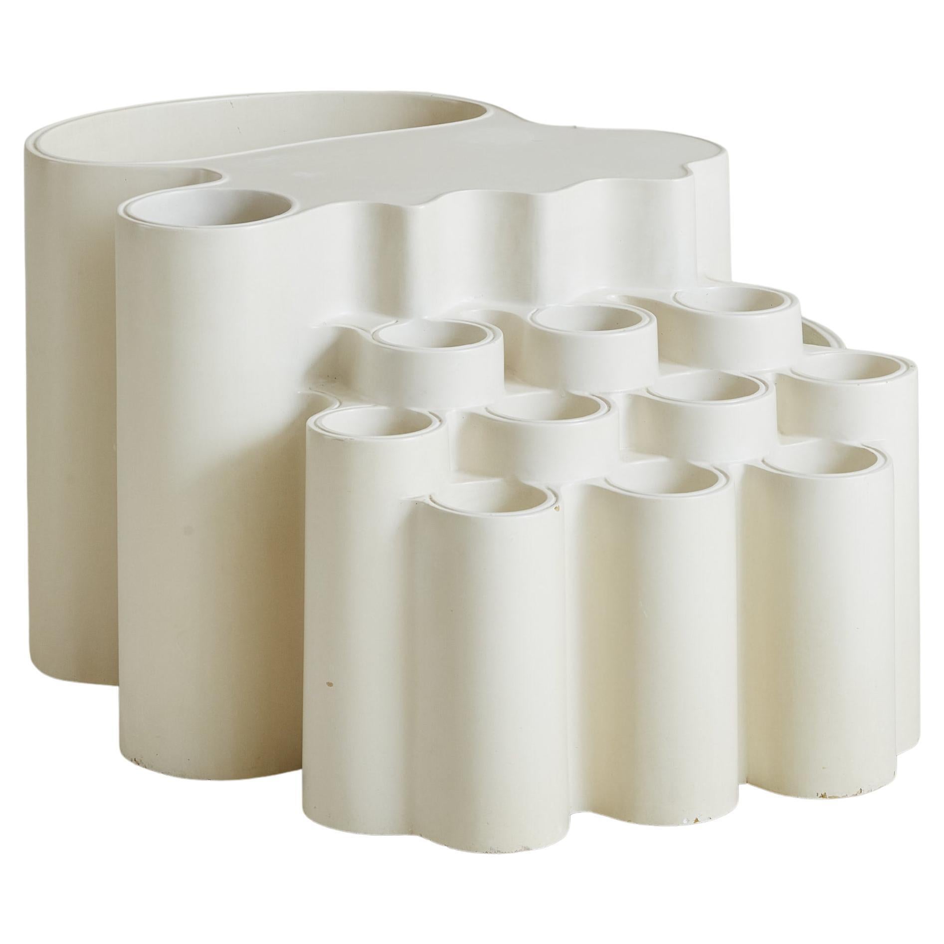 White Fiberglass Planter or Bar Cart on Wheels in the Style of Joe Colombo For Sale