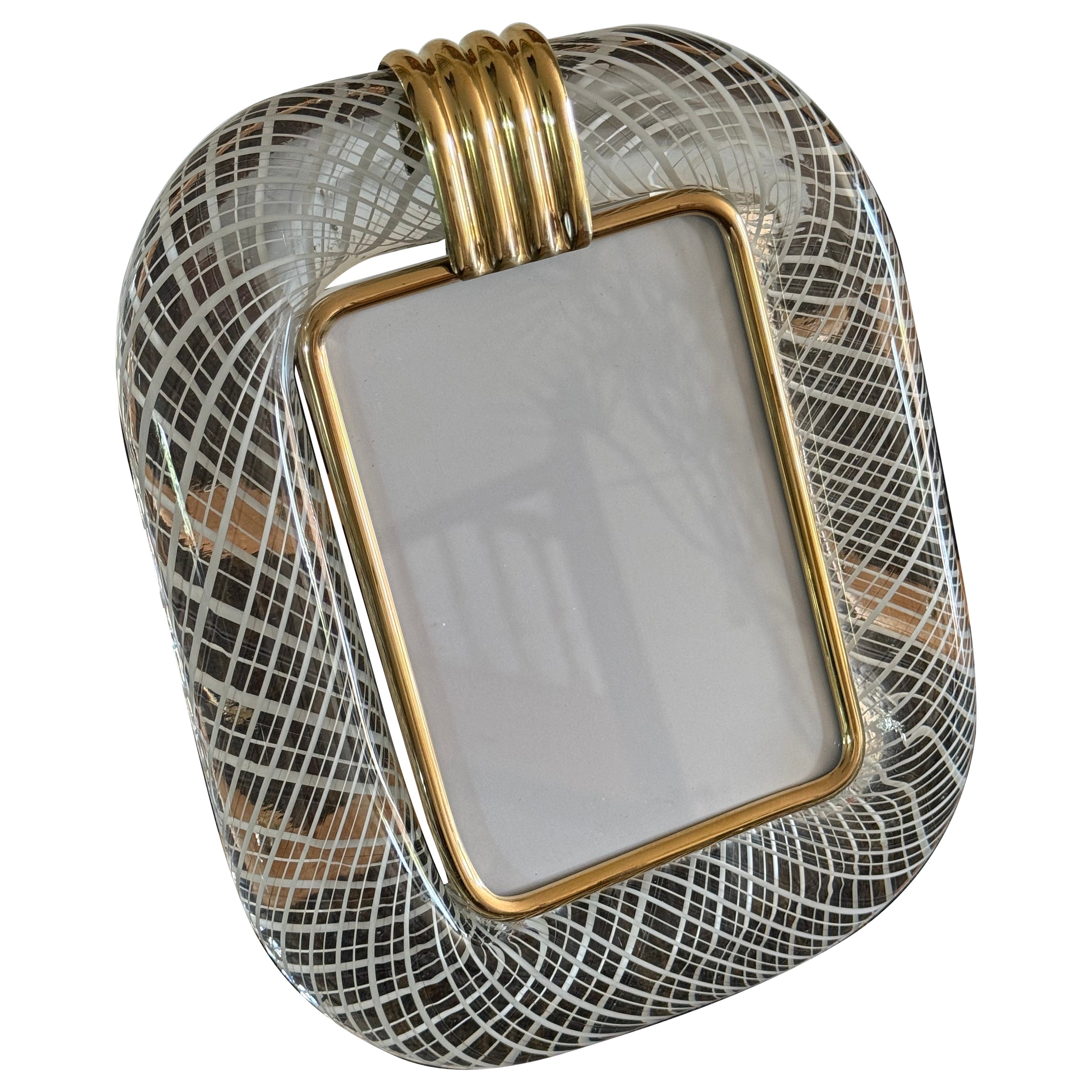 White Filigrana Murano Glass Photo Frame For Sale