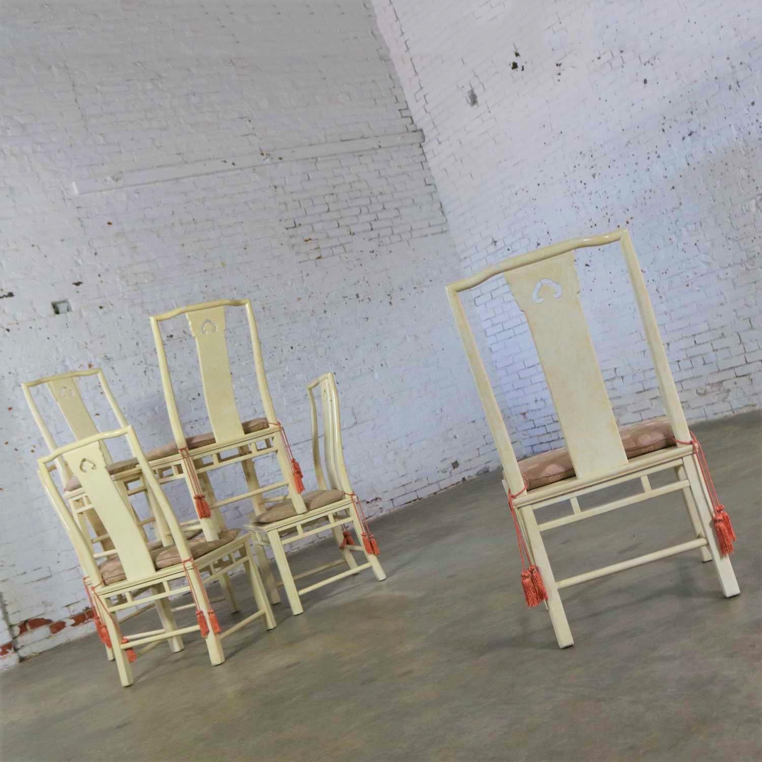 Américain 6 chaises de salle à manger en laque blanche de style chinoiseries asiatiques Ming en vente