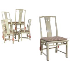 Vintage 6 White Fine Furniture Asian Ming Chinoiserie Style White Lacquer Dining Chairs