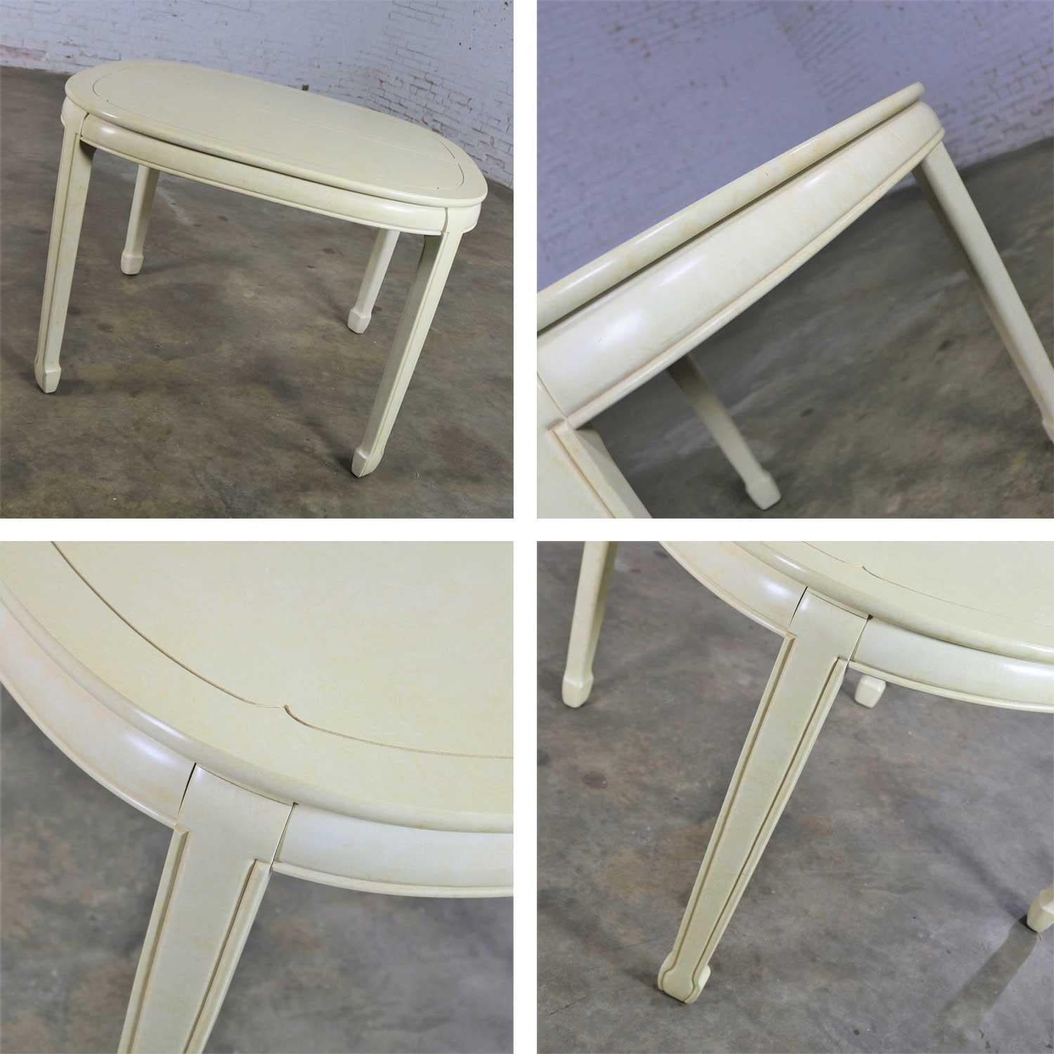 Wood White Fine Furniture Asian Ming Chinoiserie Style off White Lacquer Oval Dining