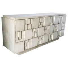 Brutalist White Finish 9-Drawer Dresser Credenza by Lane