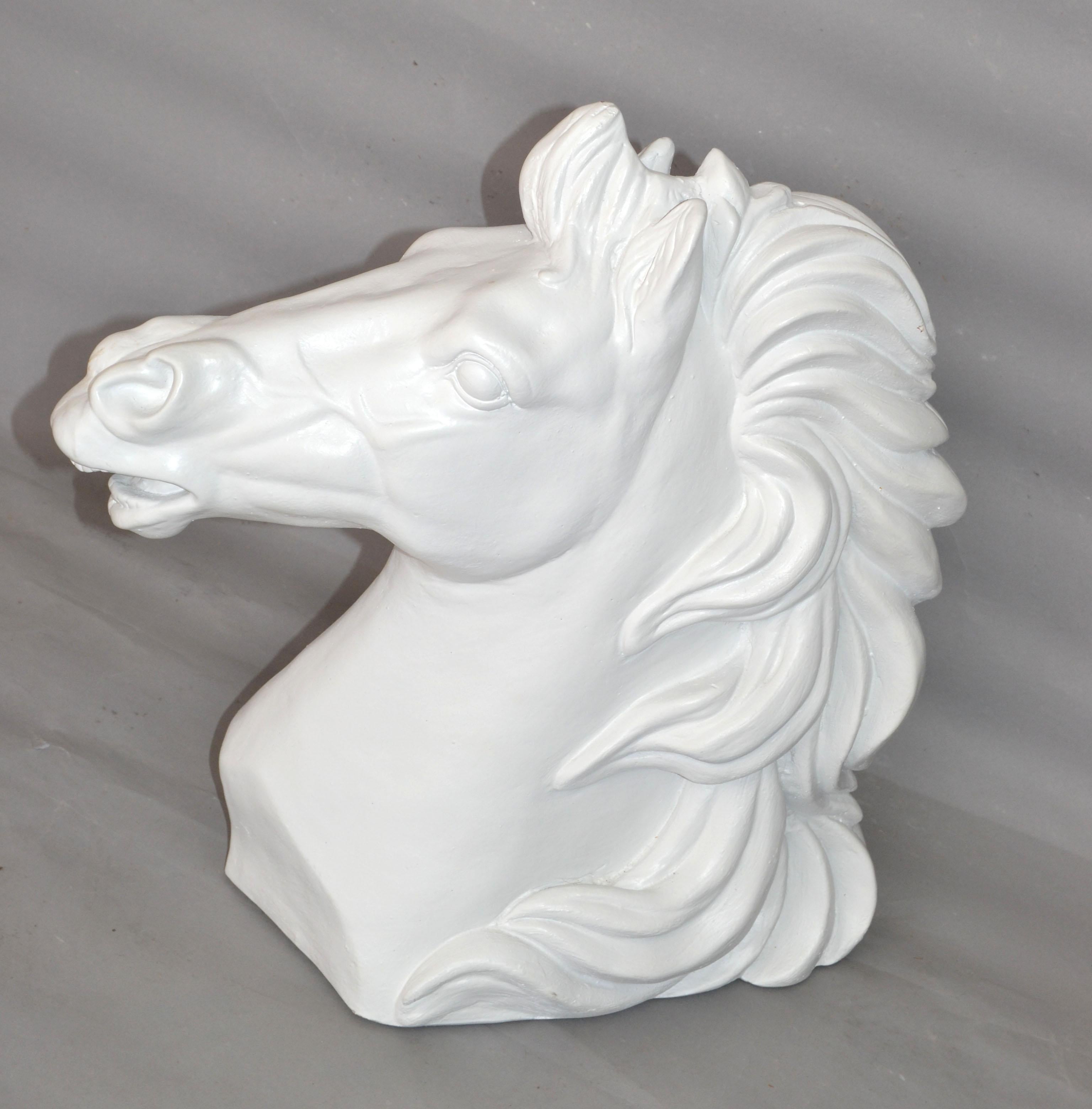 Hand-Crafted White Finish Ceramic Horse Head Sculpture Mid-Century Modern For Sale