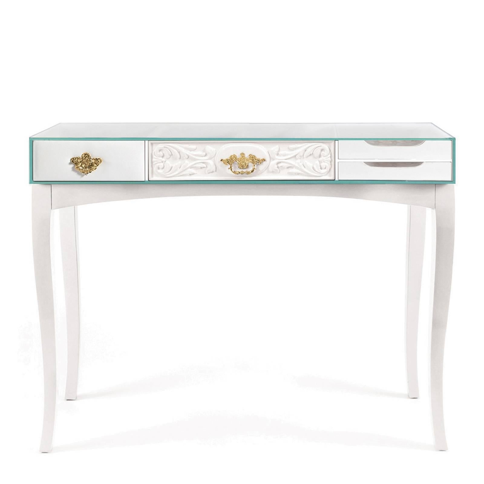 Hand-Crafted White Finishes Console Table For Sale
