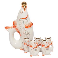 Carafe et verres à poisson blanc, 20e siècle, Europe, années 1960