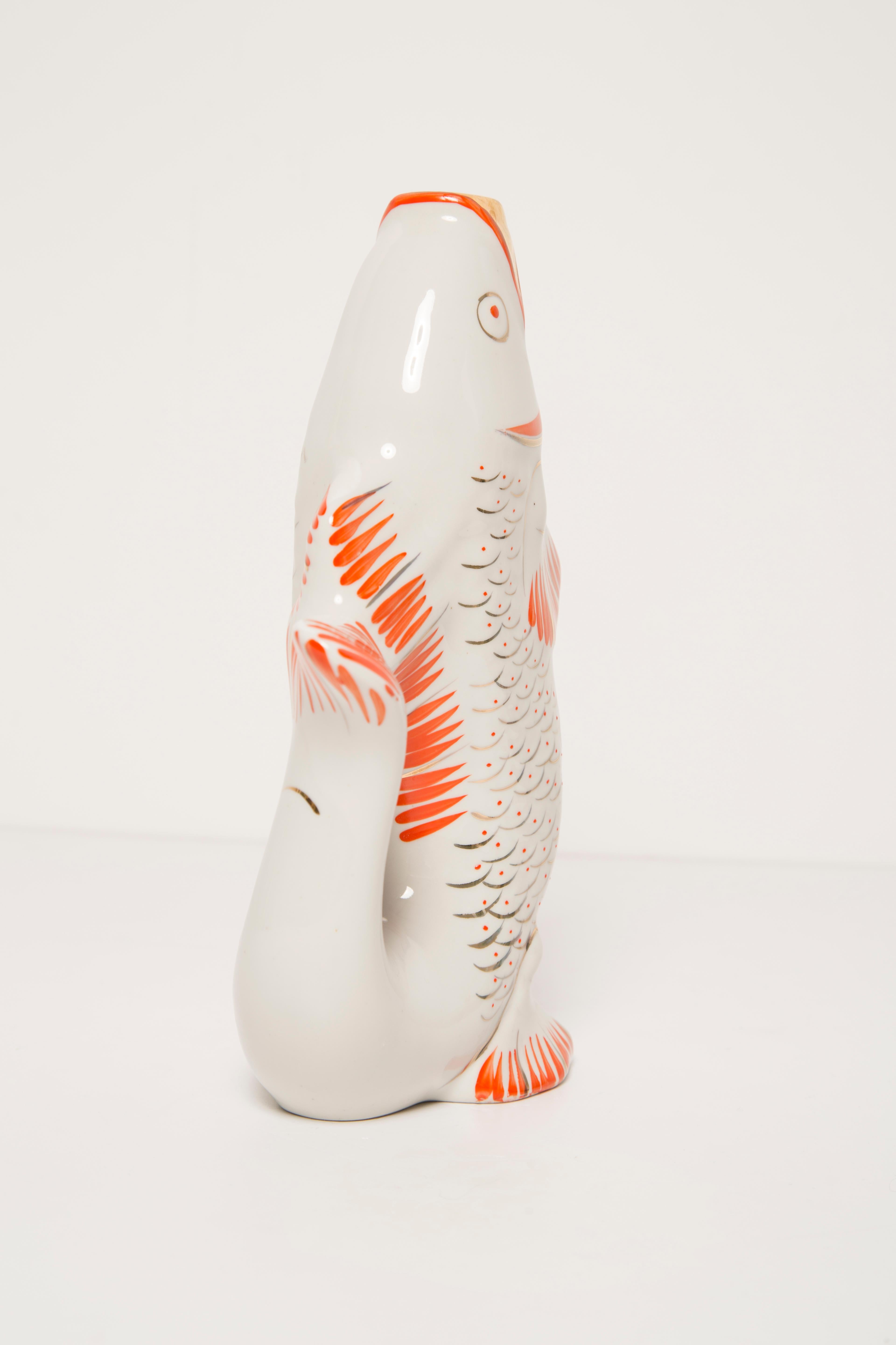 Porcelain White Fish Glass Decanter or Vase, 20th Century, Europe, 1960s For Sale