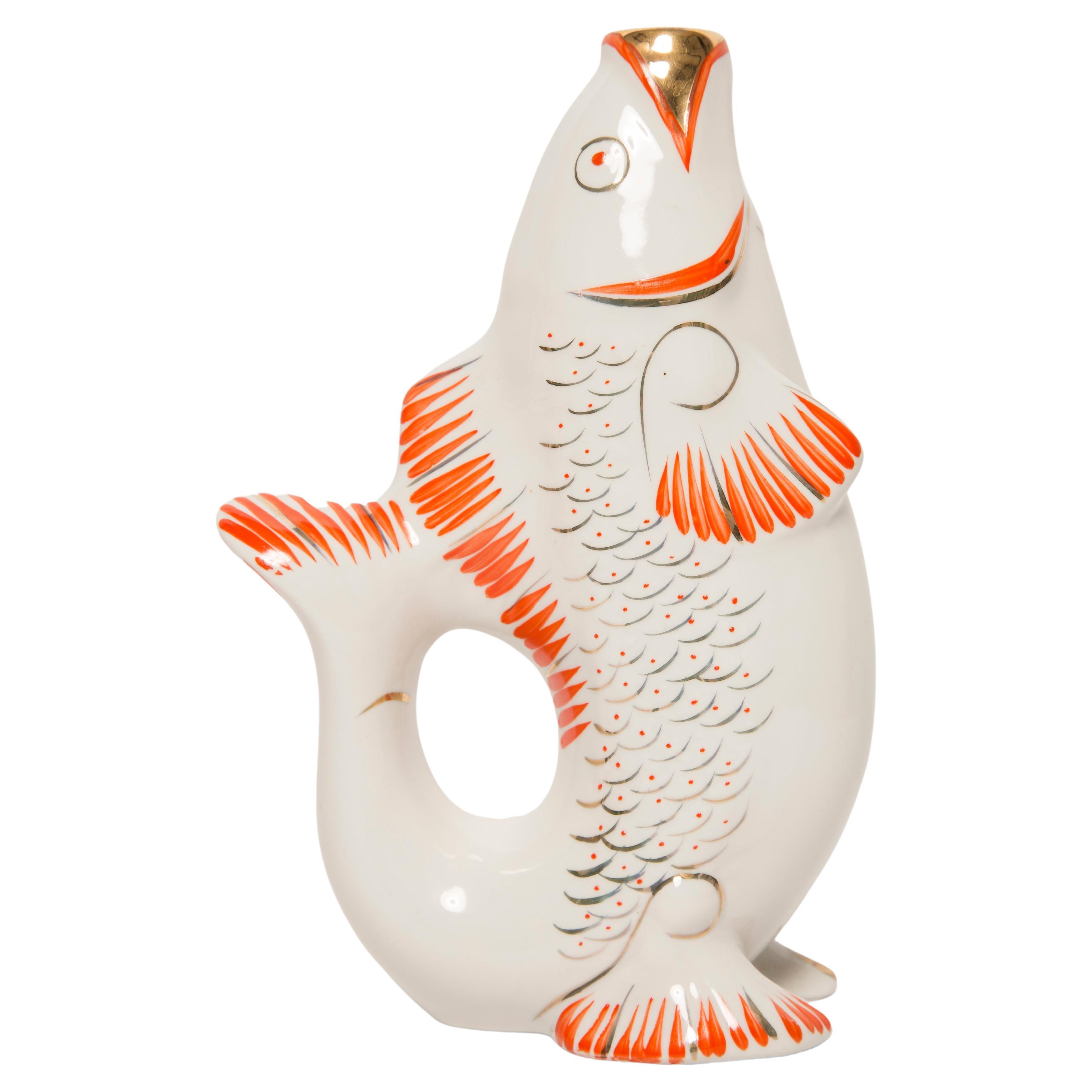 White Fish Glass Decanter or Vase, 20th Century, Europe, 1960s For Sale