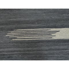 White Flat Weave Stripe Design Kilim Pure Wool Hand Woven Rug 12'5" x 14'10"