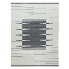 White Flat Weave Stripe Design Kilim Pure Wool Hand Woven Rug 12'5" x 14'10"
