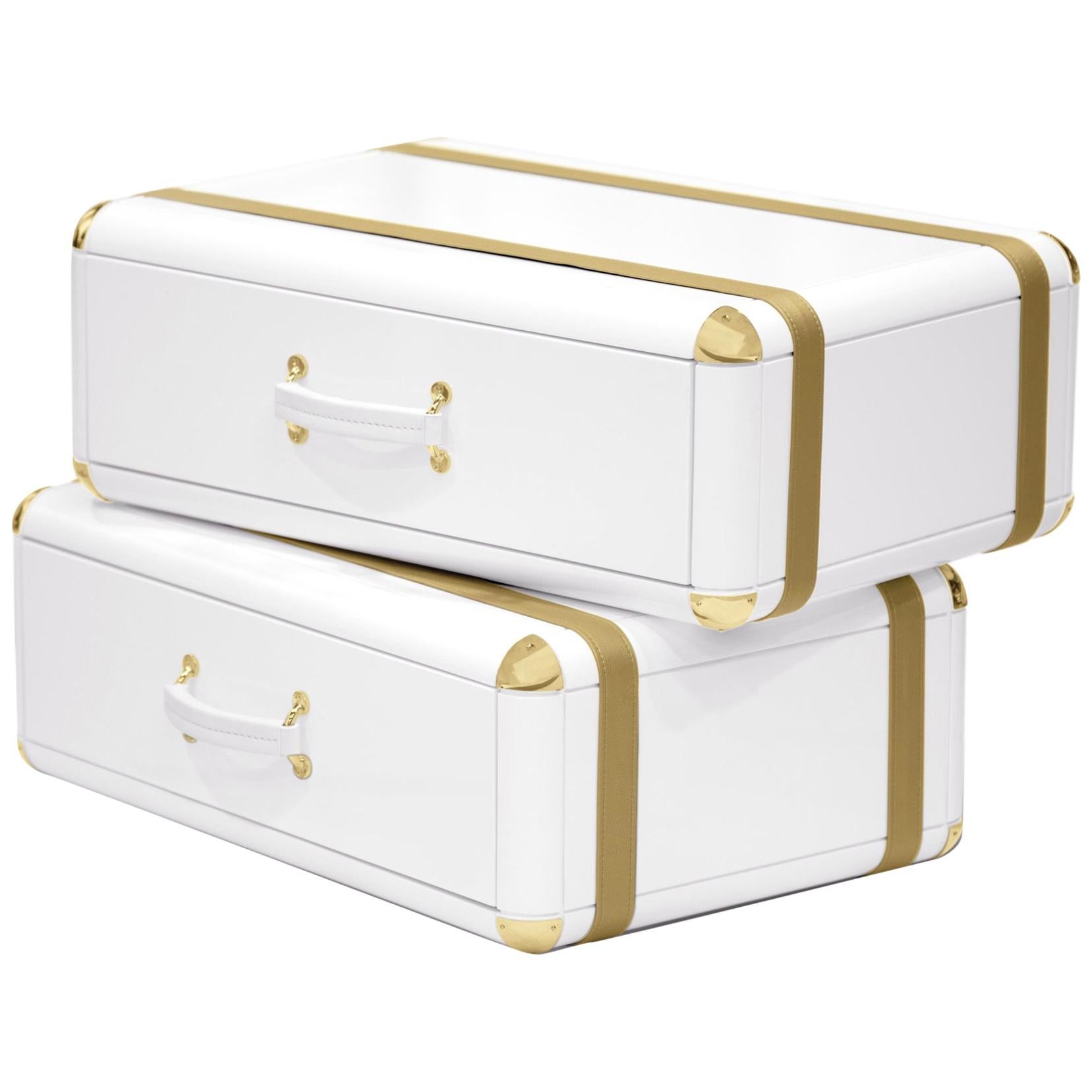 White Flight Case Shelf of 2 Drawers in White Lacquered Finish For Sale