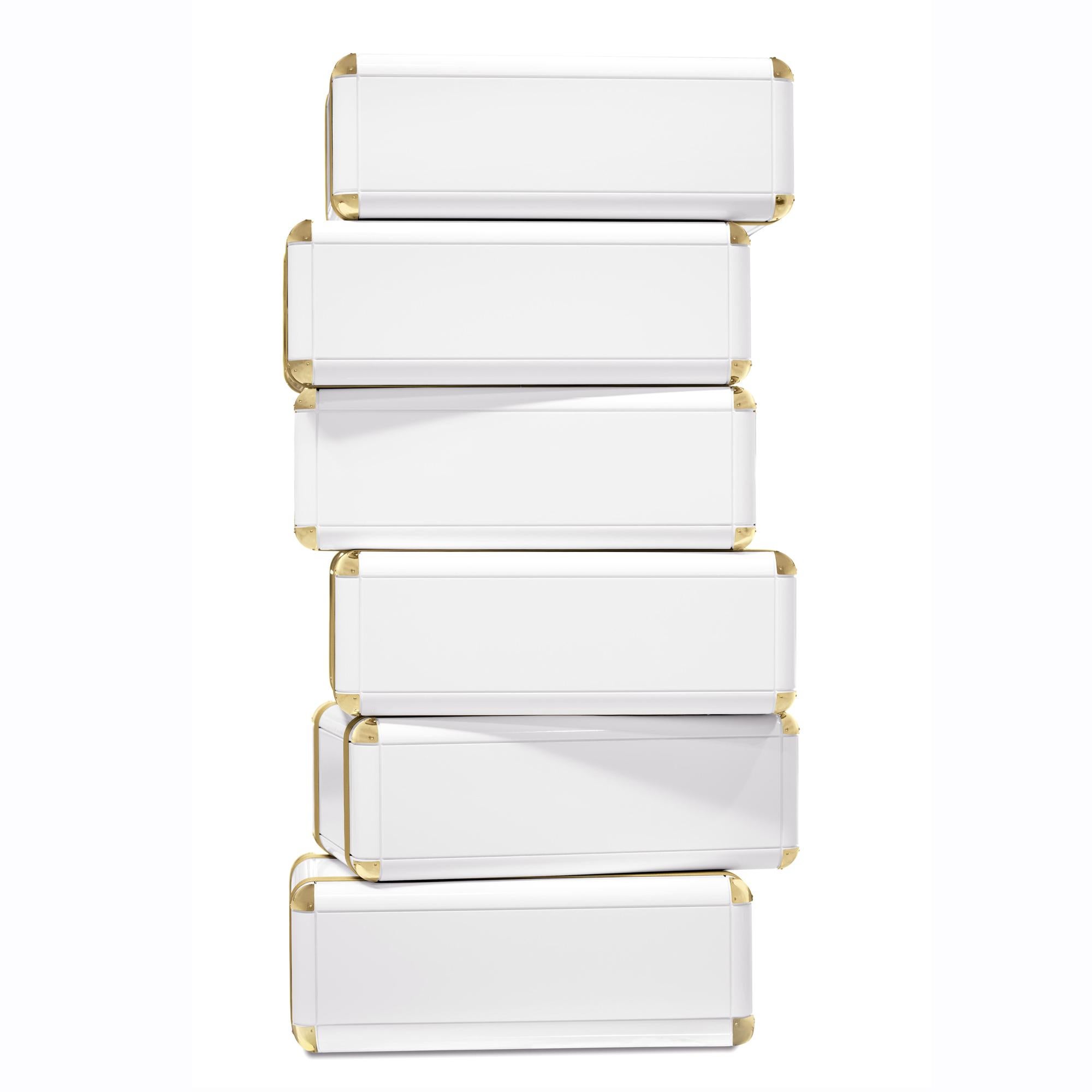 Portuguese White Flight Case Shelf of 6 Drawers in White Lacquered Finish For Sale