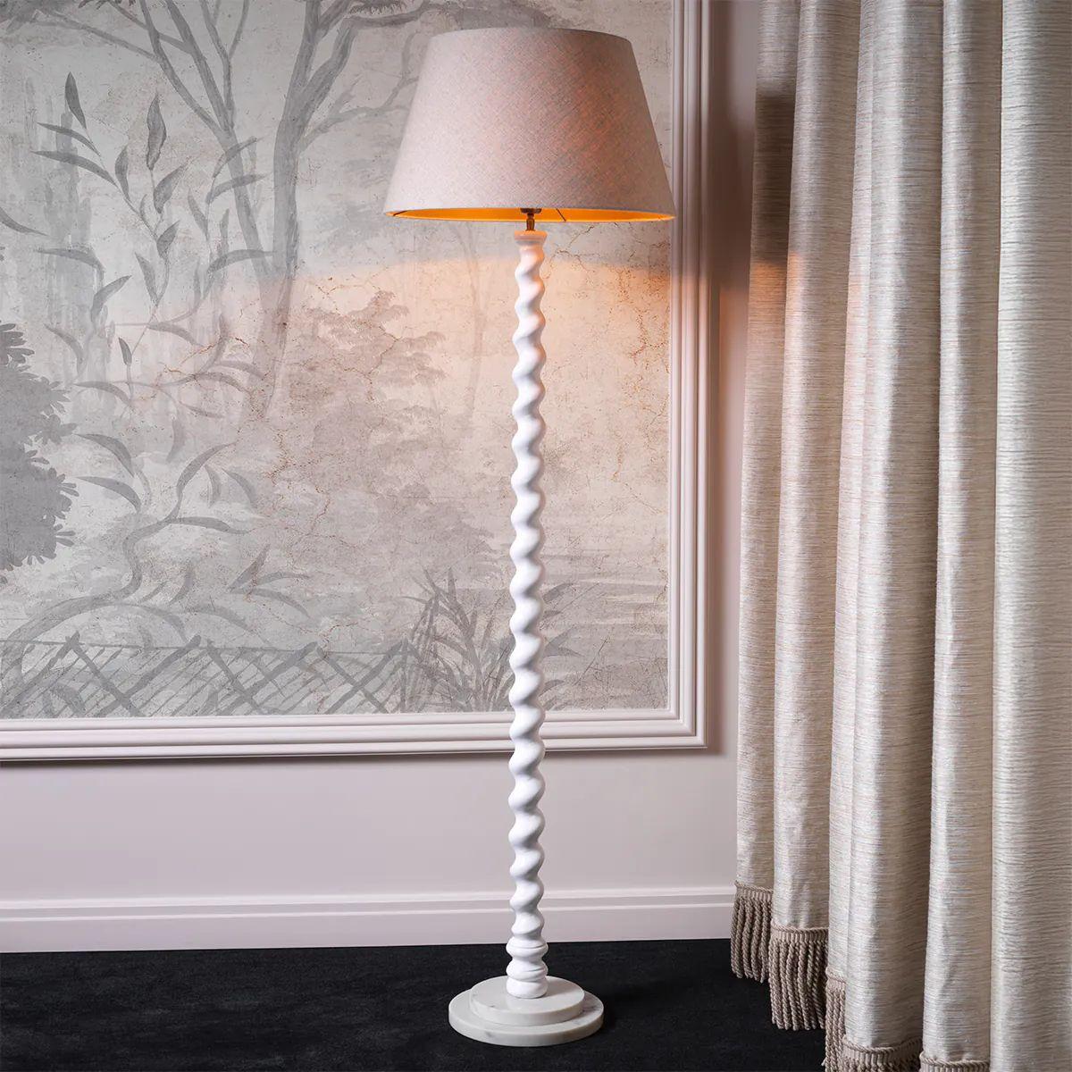 Modern White Floor Lamp with Marble Base For Sale