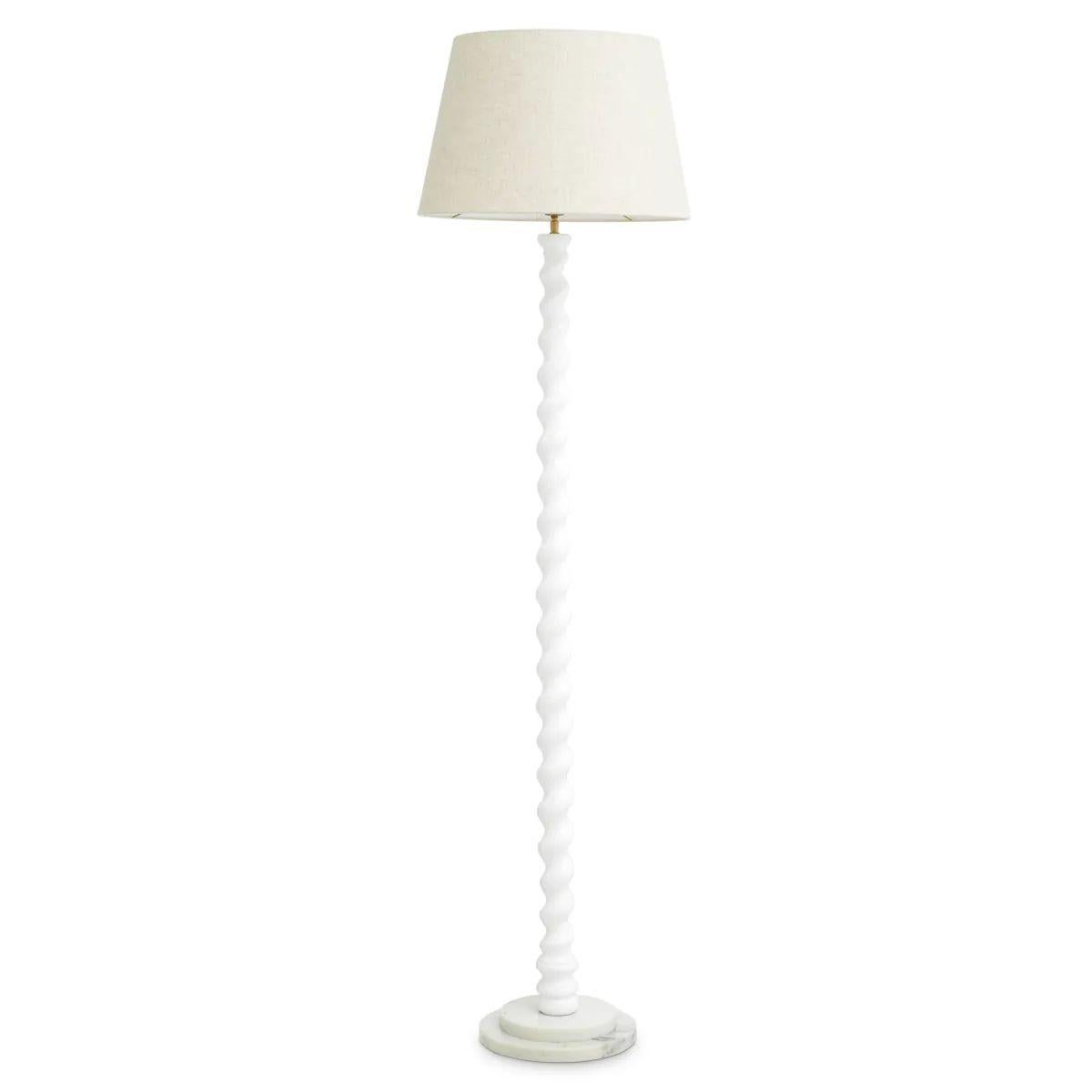 French White Floor Lamp with Marble Base For Sale