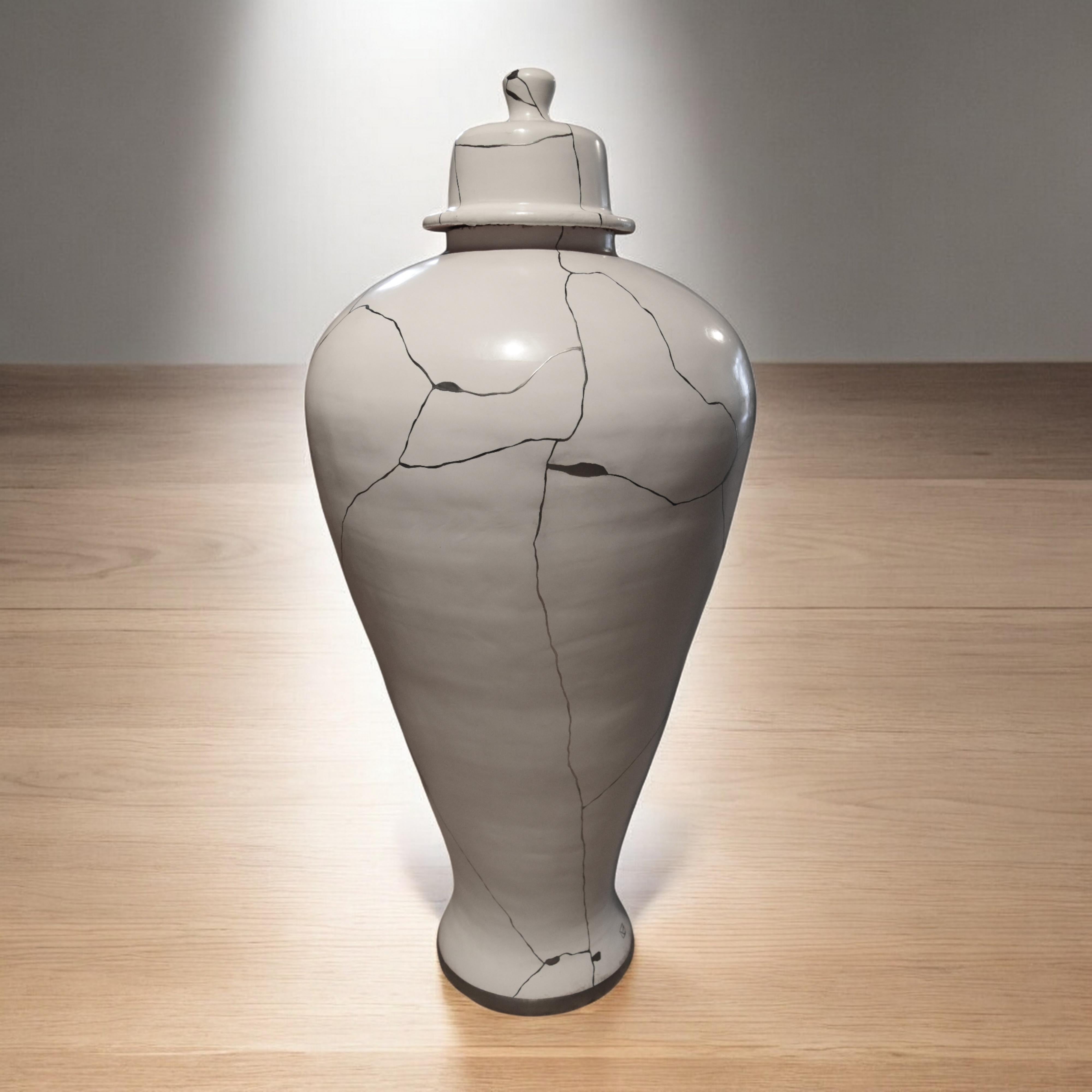 Contemporary White Floor Meiping Vase  with platinium For Sale