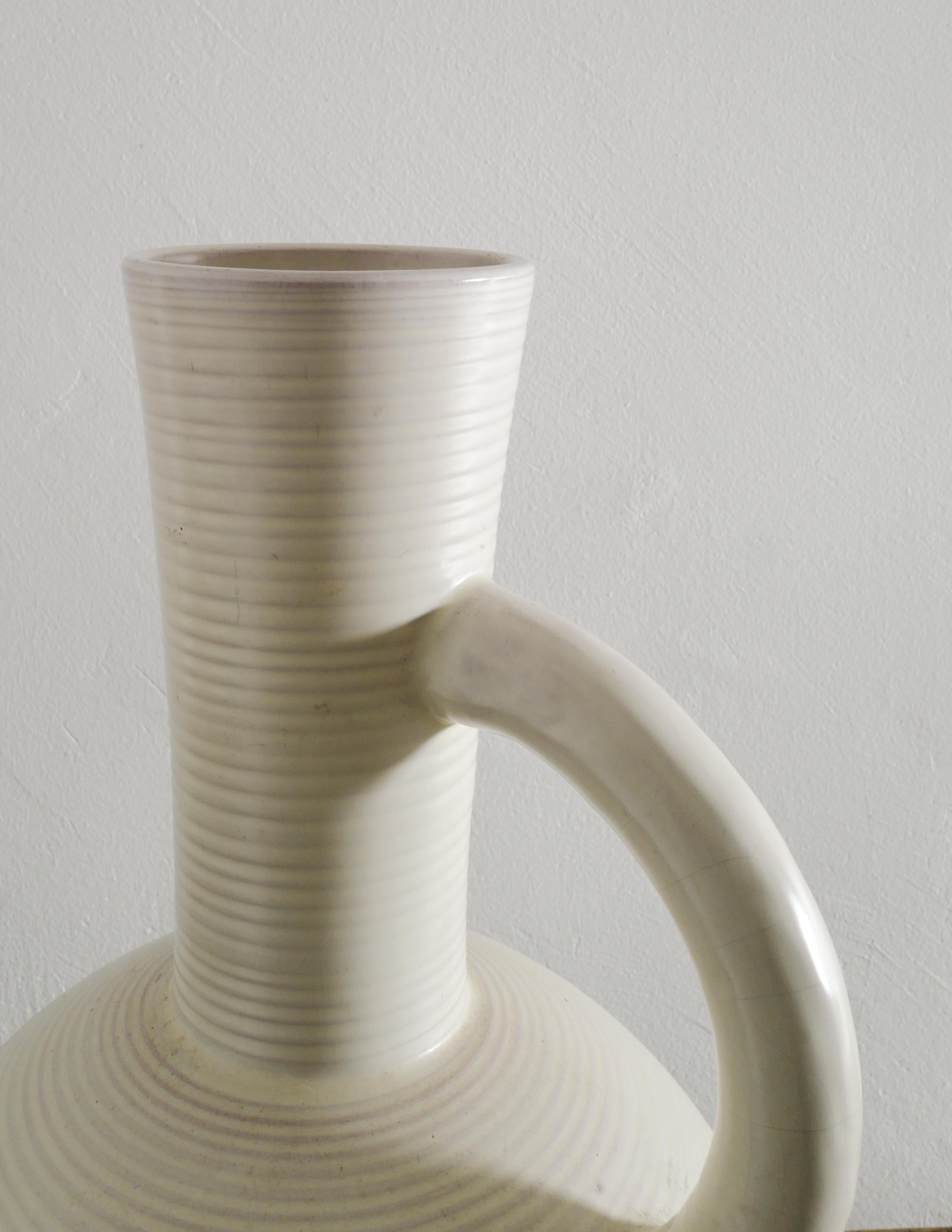 Swedish White Floorvase Planter by John Andersson for Höganäs Produced in Sweden, 1950s For Sale