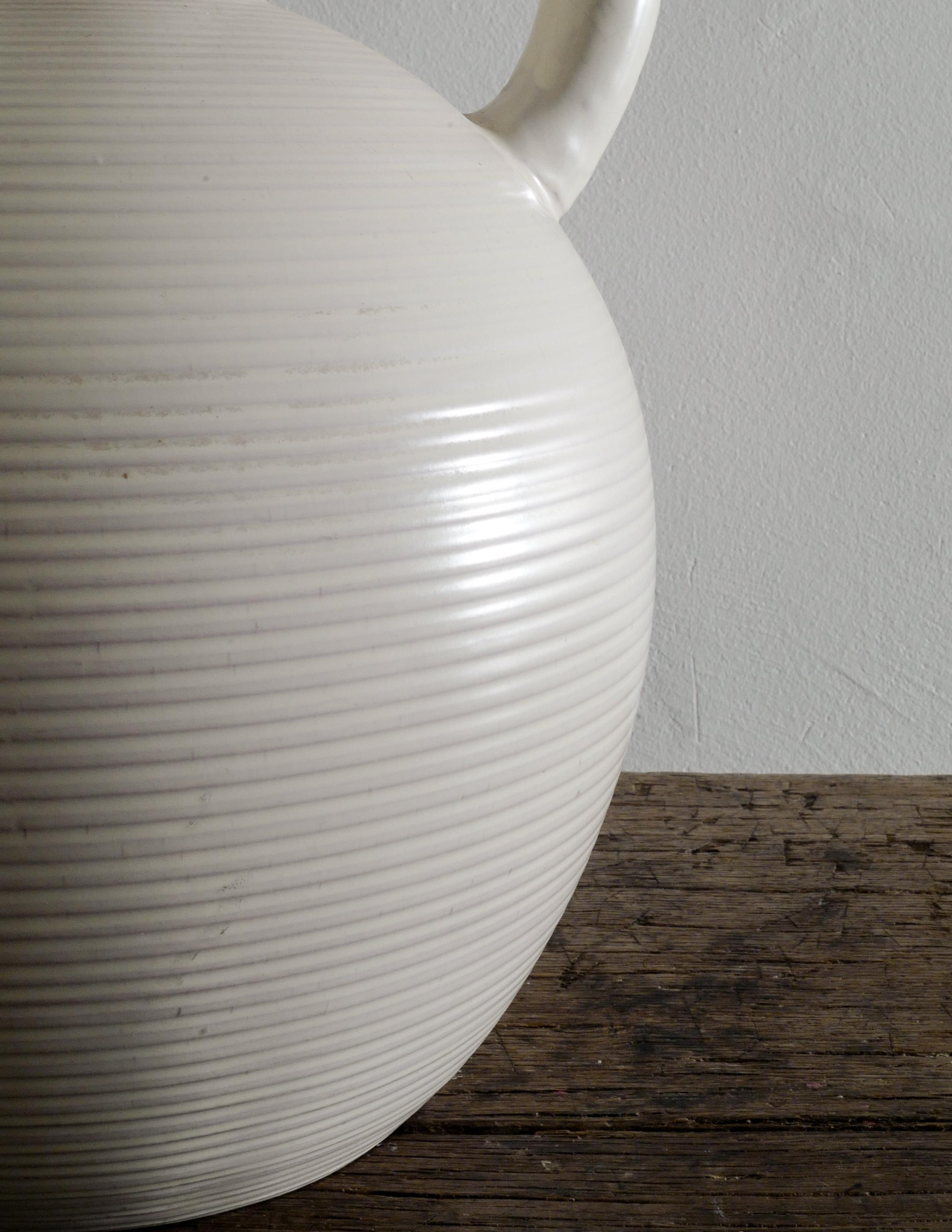 Stoneware White Floorvase Planter by John Andersson for Höganäs Produced in Sweden, 1950s For Sale