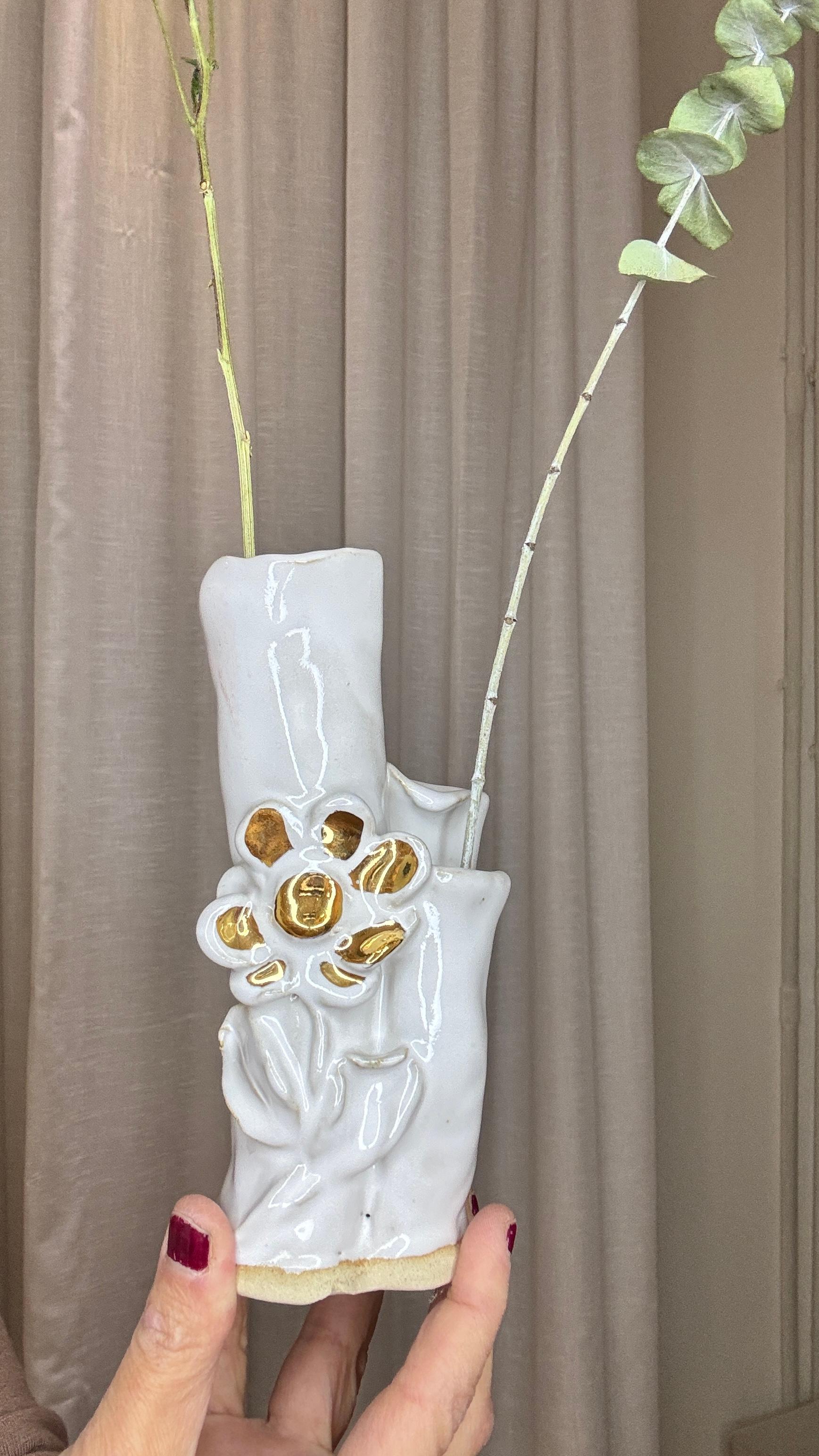 White Floral No 7 Ikebana Inspired Vase  by artist- designer Hania Jneid For Sale 3