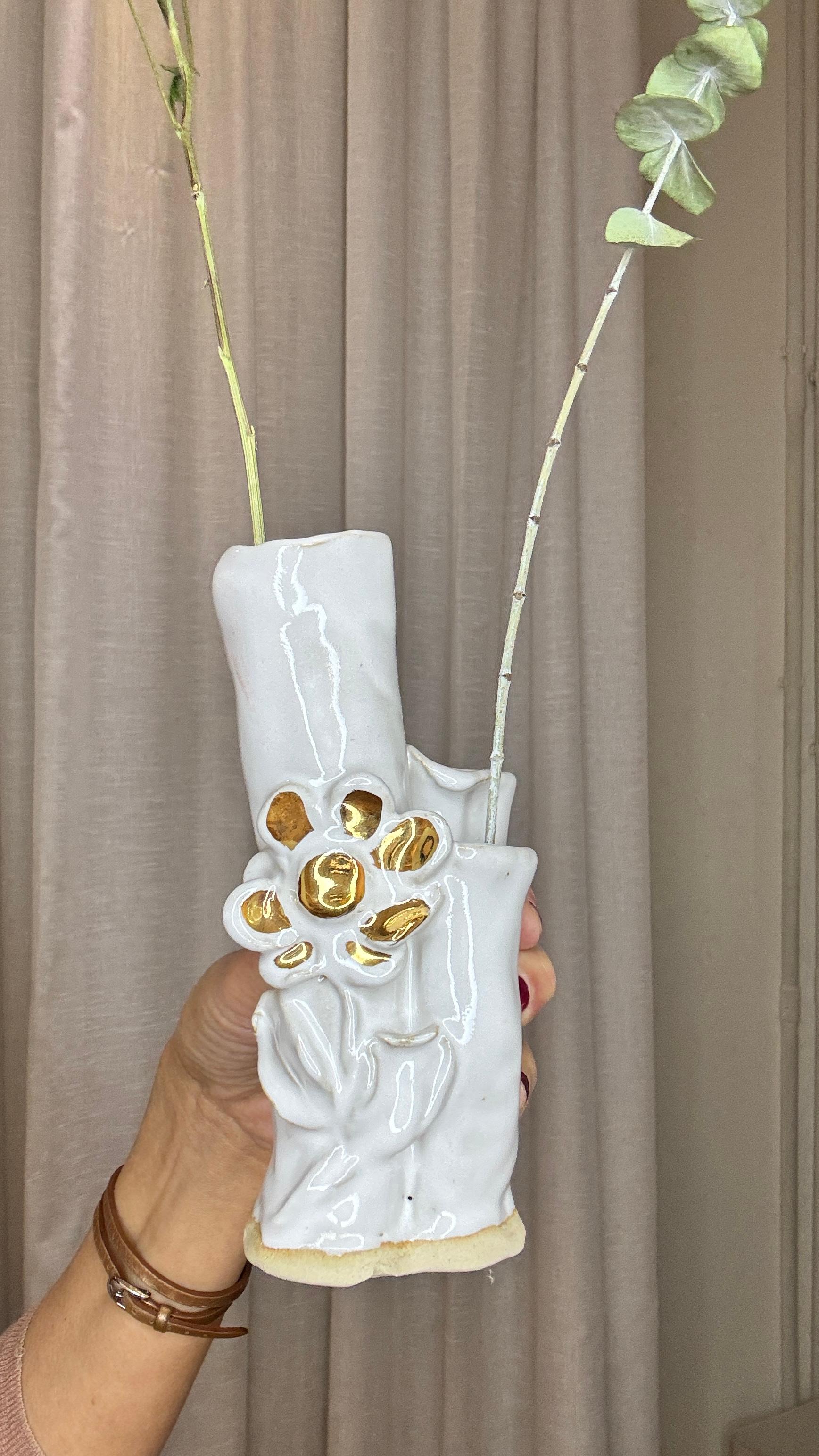 White Floral No 7 Ikebana Inspired Vase  by artist- designer Hania Jneid For Sale 4