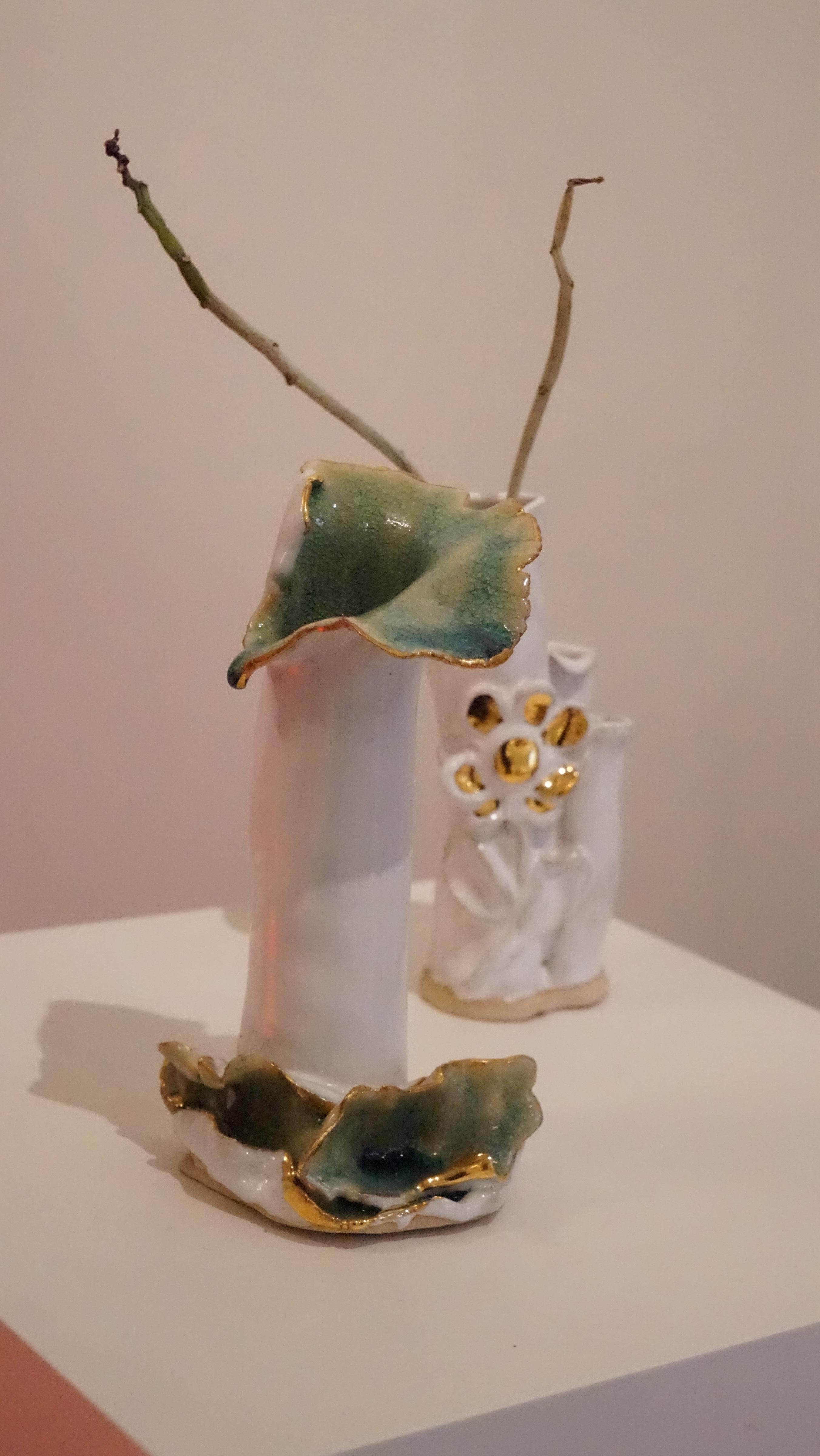 Contemporary White Floral No 7 Ikebana Inspired Vase  by artist- designer Hania Jneid For Sale
