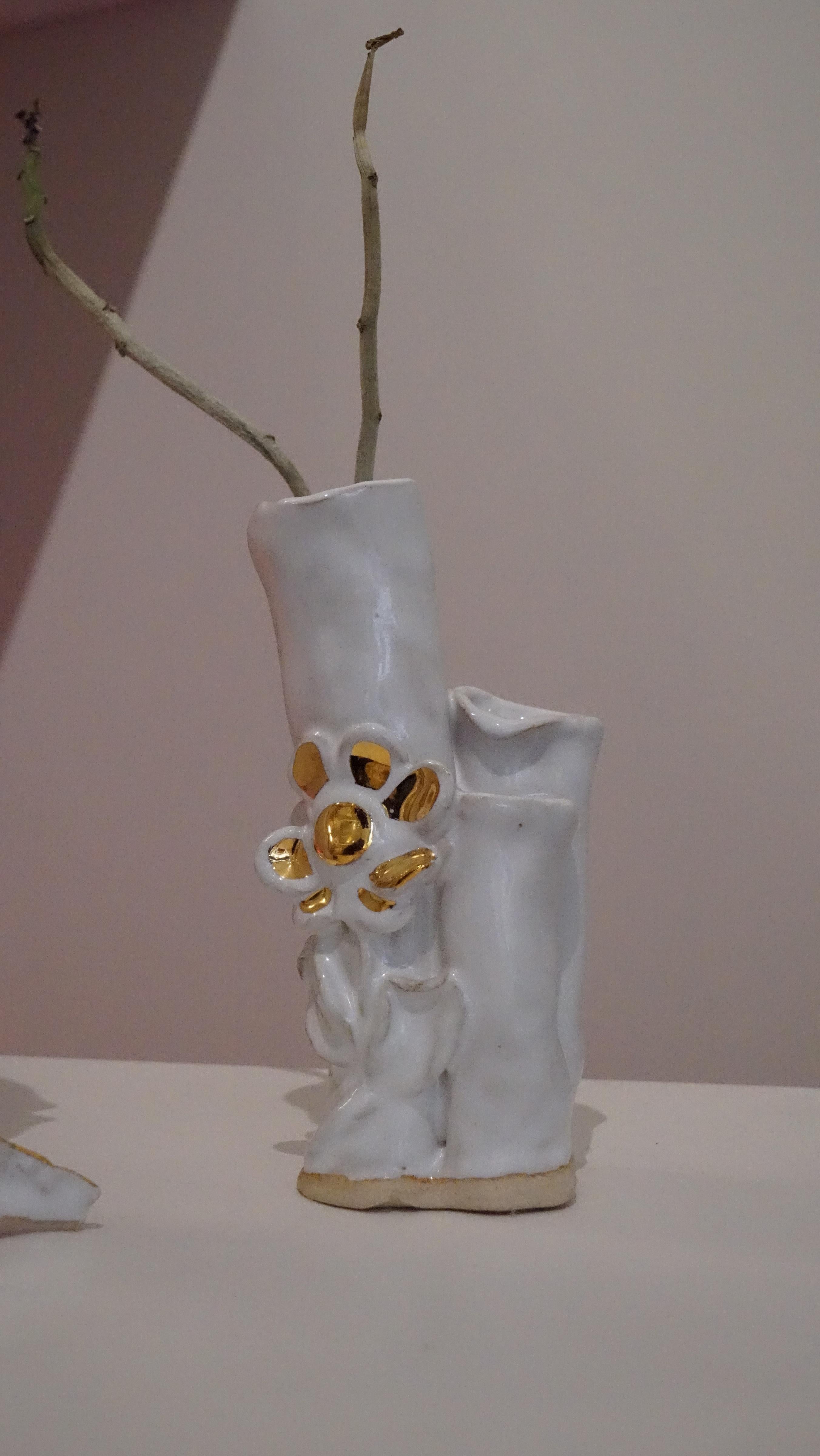 White Floral No 7 Ikebana Inspired Vase  by artist- designer Hania Jneid For Sale 1