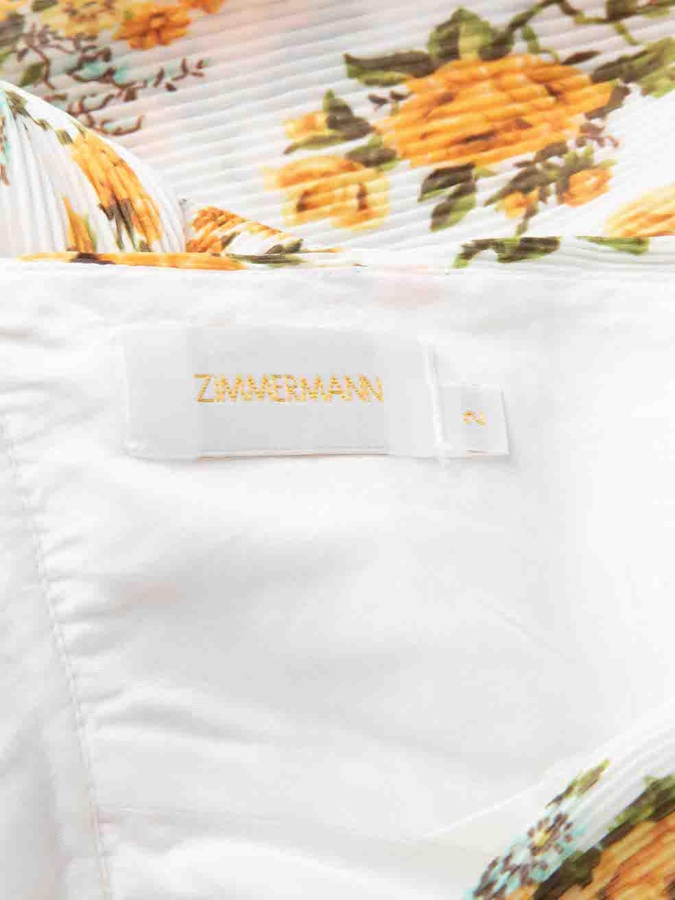 Zimmermann White Floral Print Asymmetric Pleated Crop Top Size L In Good Condition For Sale In London, GB