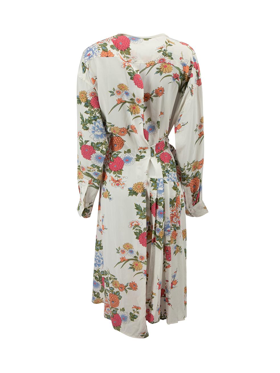 White Floral Print Long Sleeve Silk Wrap Dress Size XS In Good Condition In London, GB
