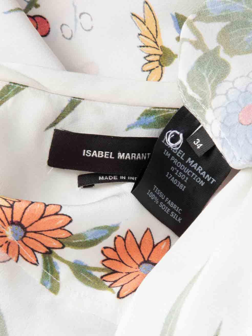 Women's White Floral Print Long Sleeve Silk Wrap Dress Size XS