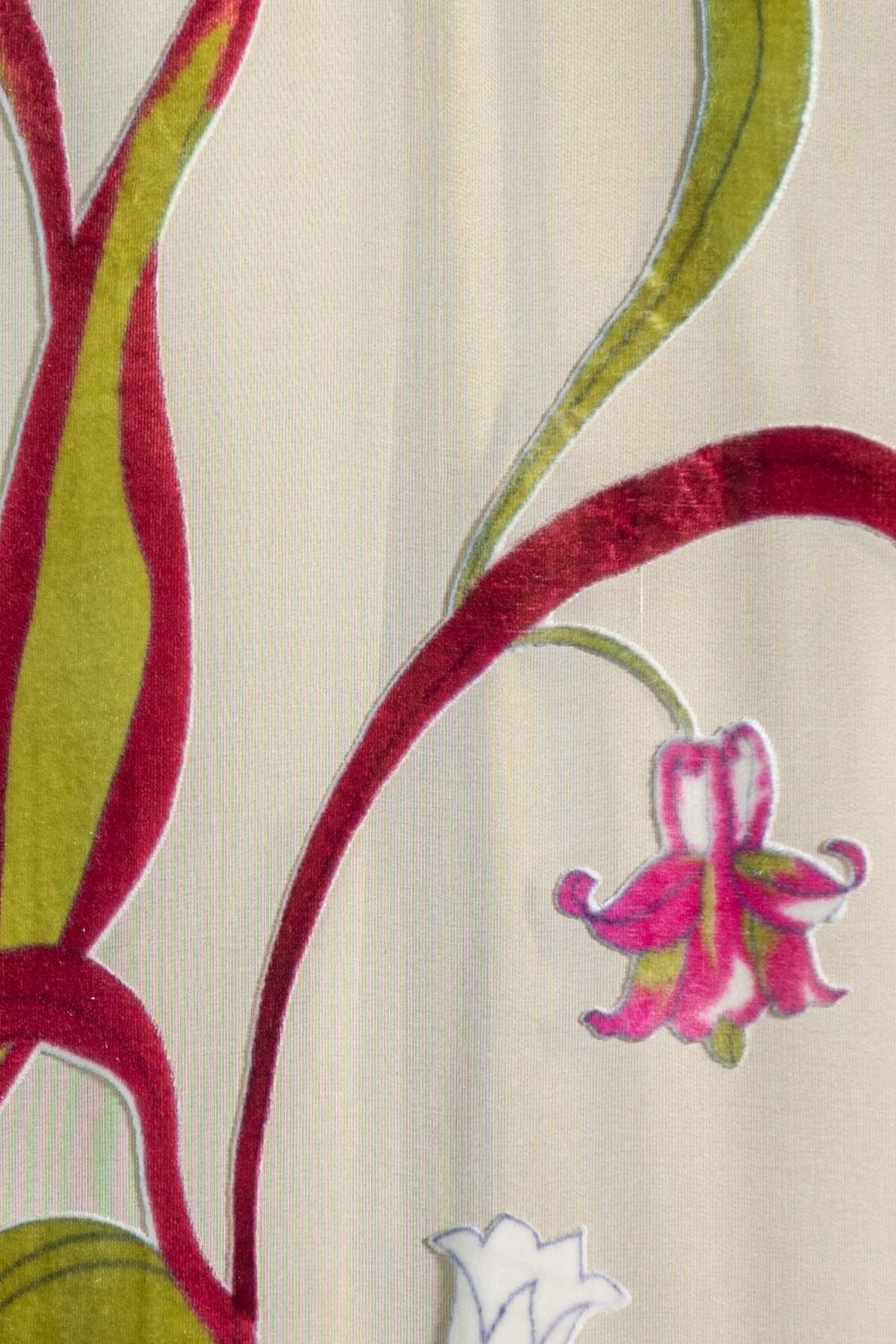 White Floral Print Rayon & Silk Burnout Velvet Robe For Sale 6