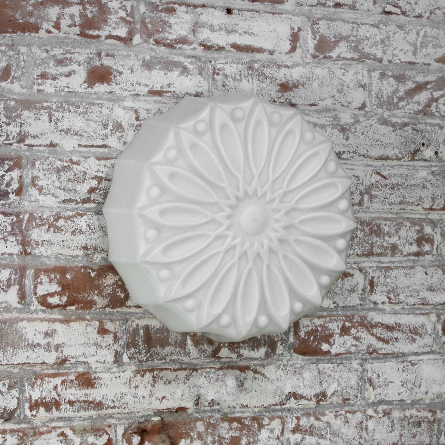 Czech White Flower Opaline Milk Glass Vintage Industrial Scone Wall Lamp