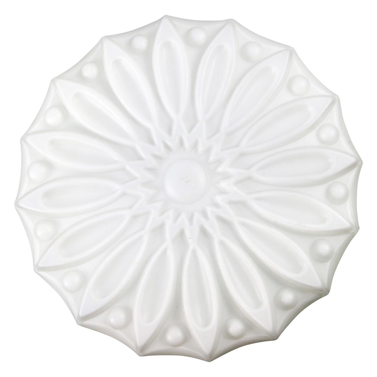 Opaline milk glass ceiling / wall lamp.
Aluminum base with glass.

Weight: 1.50 kg / 3.3 lb

Priced per individual item. All lamps have been made suitable by international standards for incandescent light bulbs, energy-efficient and LED bulbs.