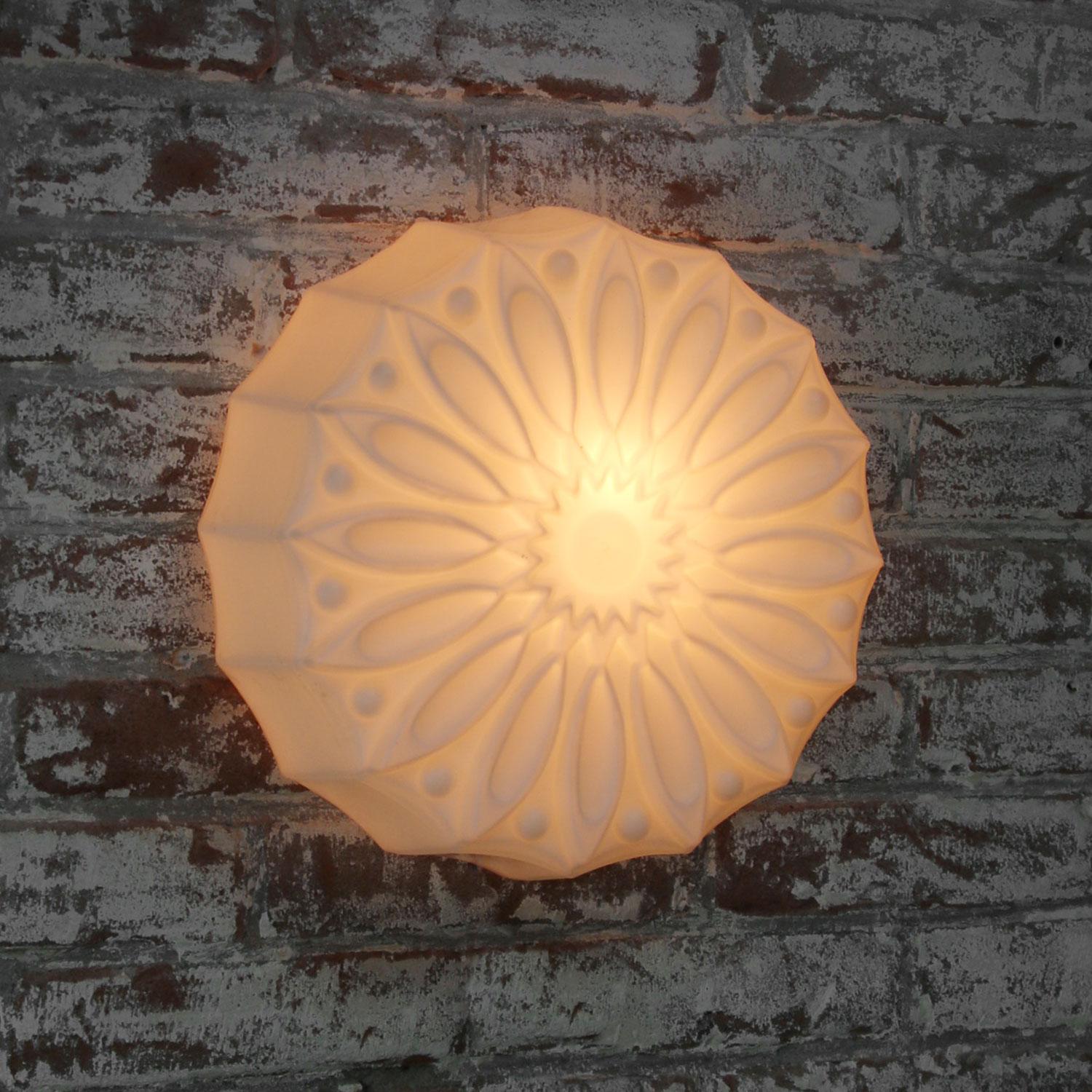 Czech White Flower Opaline Milk Glass Vintage Industrial Scones Wall Lamps