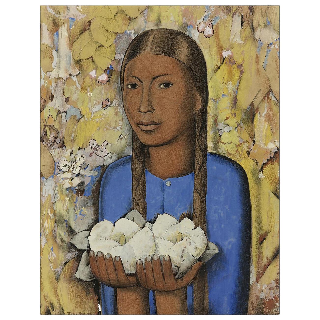 White Flowers, after Spanish Colonial artist Alfredo Ramos Martínez For Sale