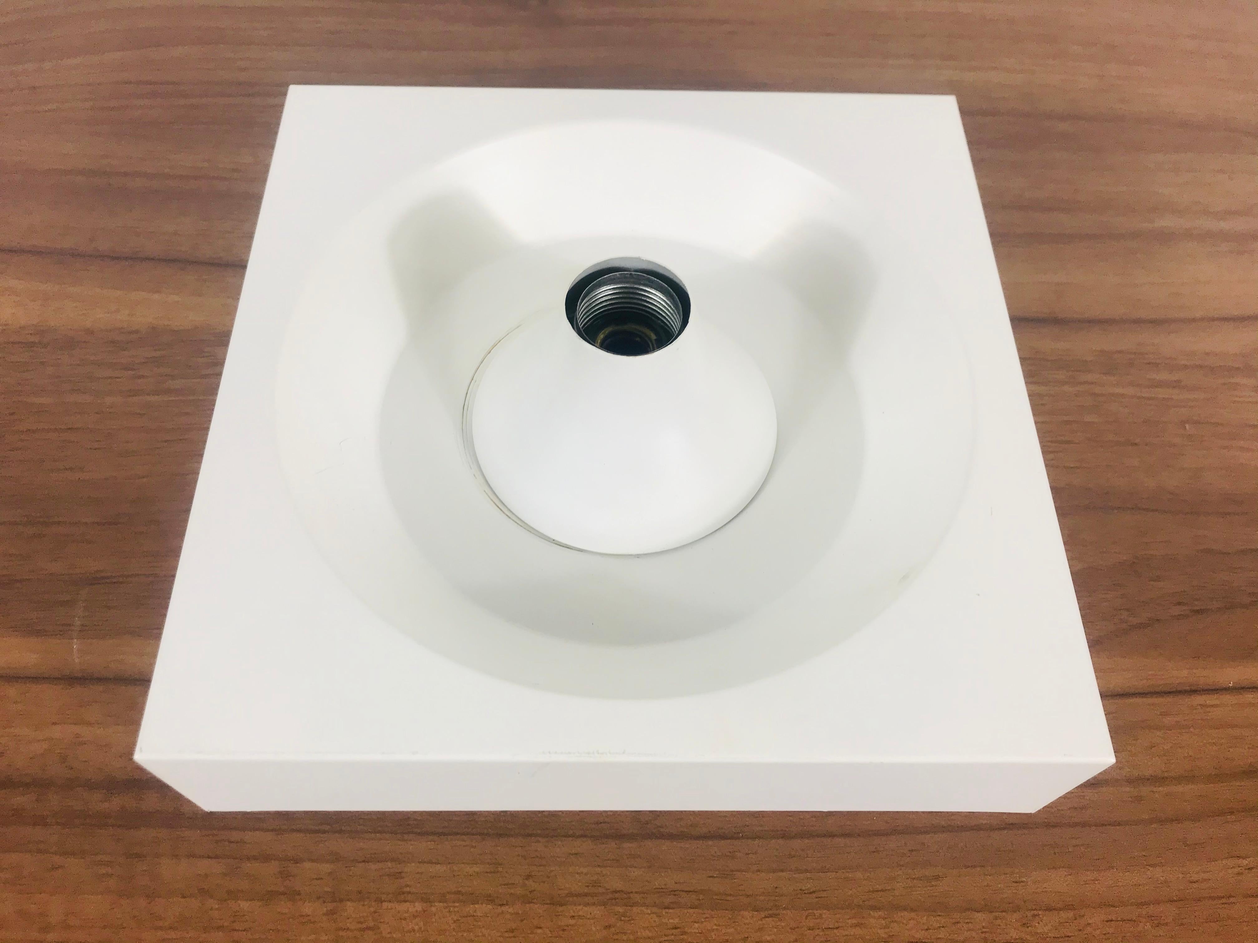 German White Flush Mount or Wall Lamp by Klaus Hempel for Kaiser Leuchten, 1970s  For Sale