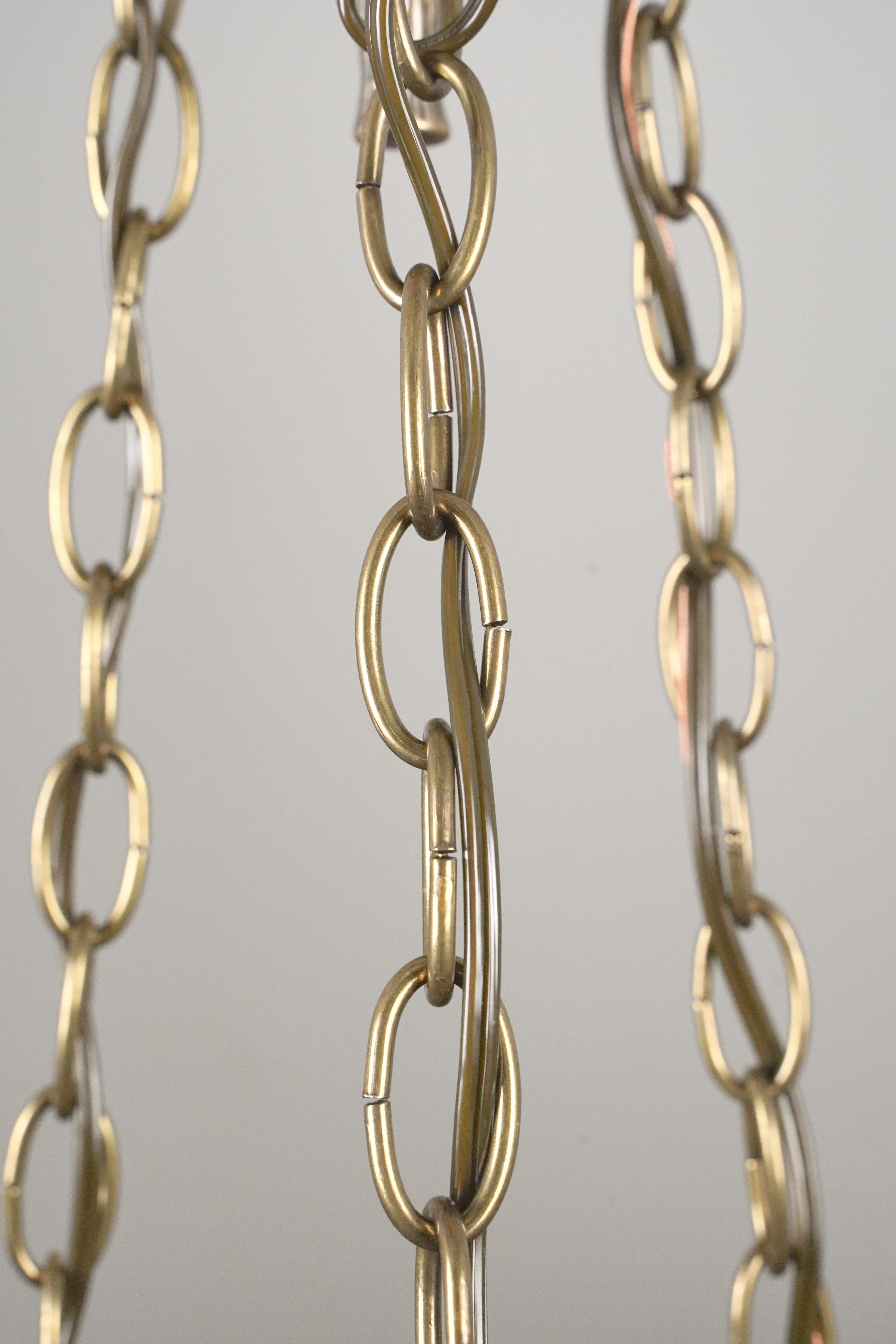 White Fluted Glass Bowl Brass Chain Pendant Light in vendita 5